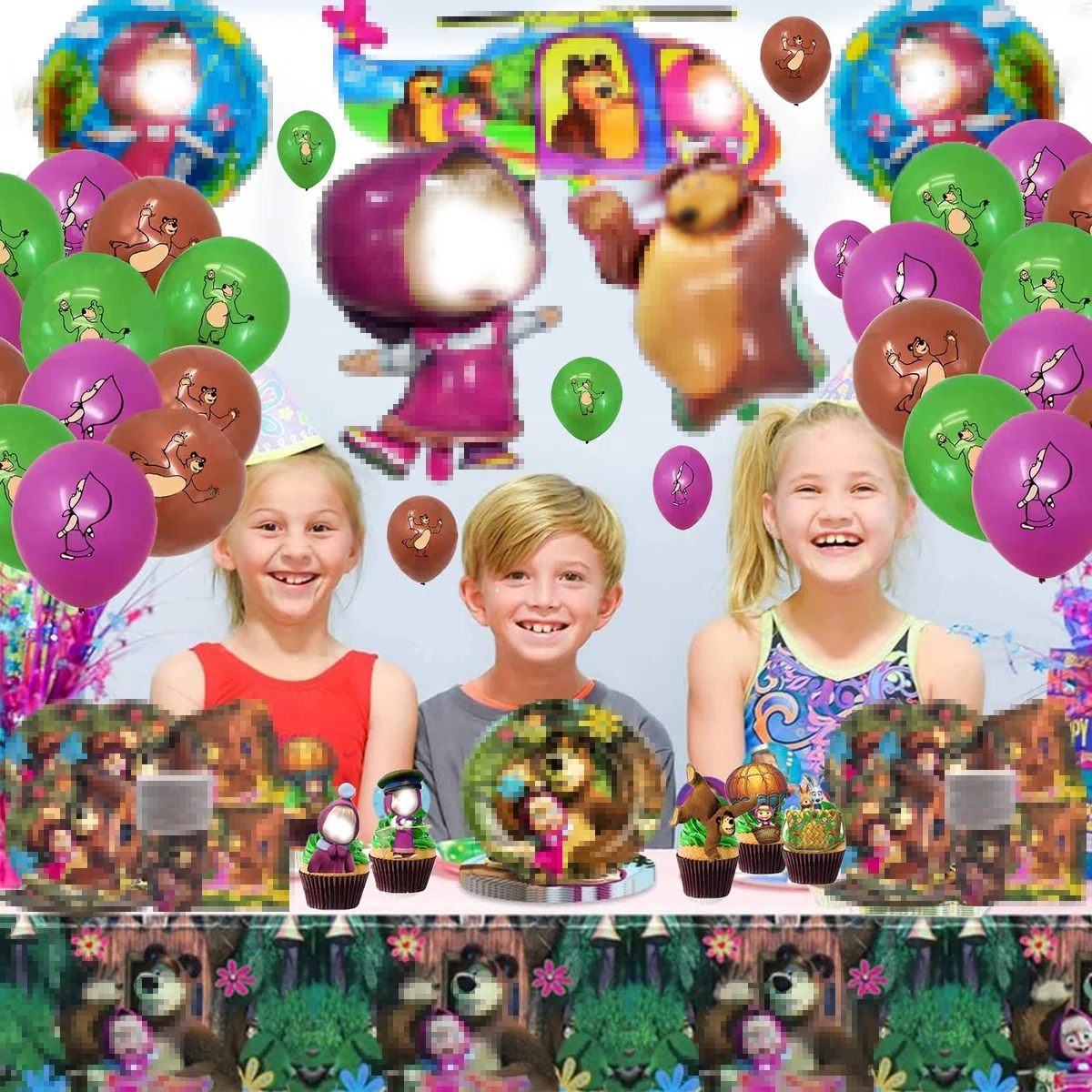 129 Pezzi Stoviglie Compleanno Per 20 Clienti, Orso Compleanno, Addobbi C-ompleanno, Orso C-ompleanno Palloncini Piatti Bicchieri di Carta Tovaglioli Tovaglia