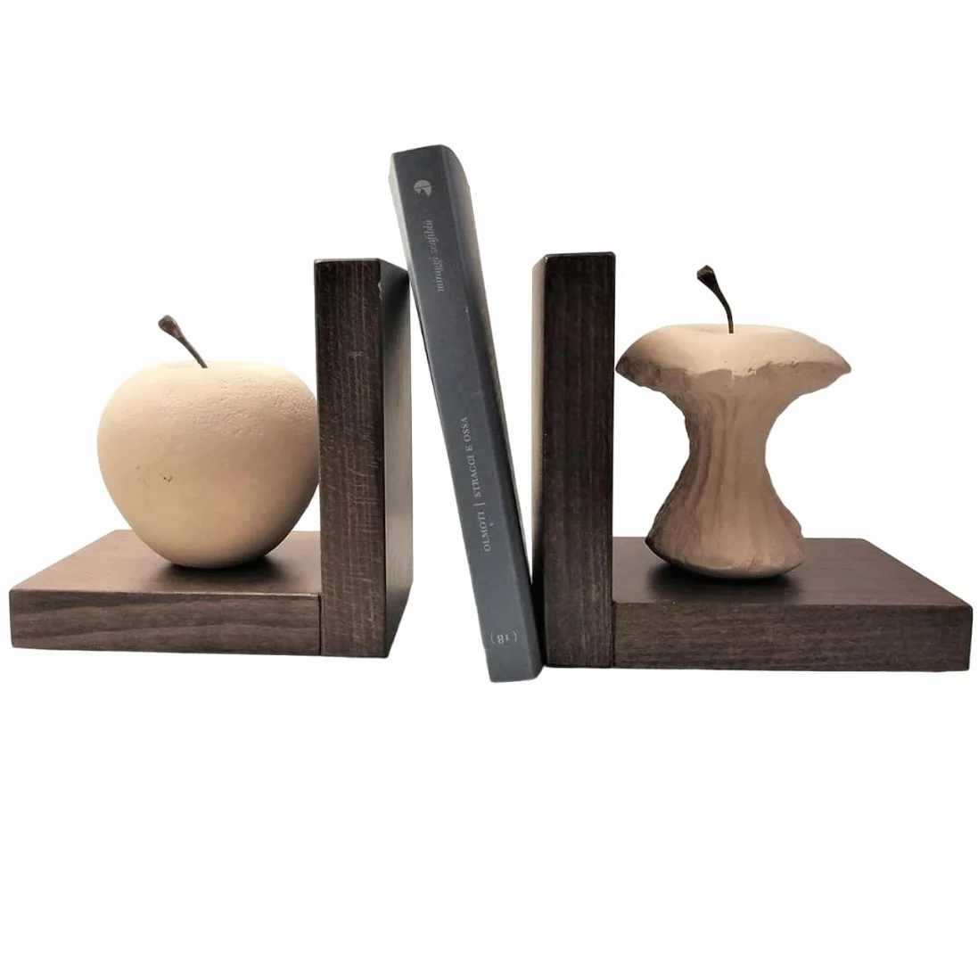 Coppia Di Fermalibri per Cameretta Ferma Libro Scultura In Pietra Su Base In Legno 2 Fermalibri Design Da Scrivania Prodotto Lavorato Made In Italy Q027T + Q027M