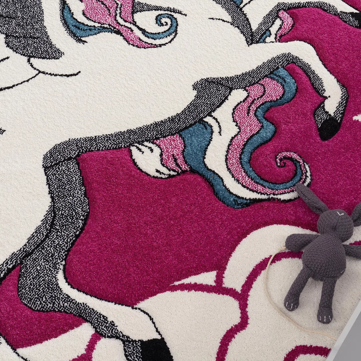 Paco Home Tappeto Per Cameretta Il Piccolo Unicorno Alato Nei Colori Fuchsia Bianco Turchese, Dimensione:80x150 cm