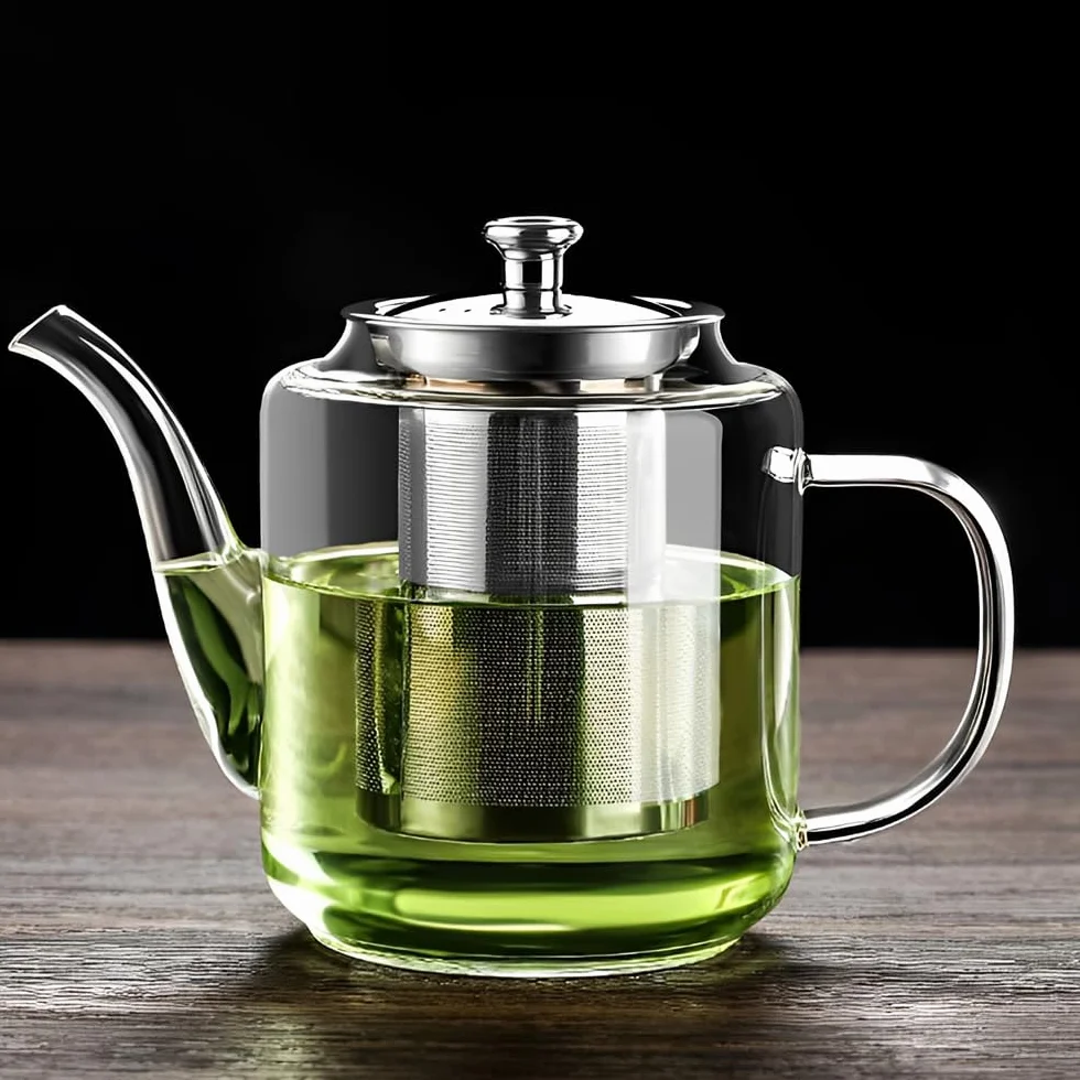 Teiera in Vetro da 650ml, Teiera Resistente al Calore in Vetro Borosilicato Trasparente con Filtro in Acciaio Inox, piccola teiera per foglie sfuse, erbe, frutta, bubble tea | Infusore Tè