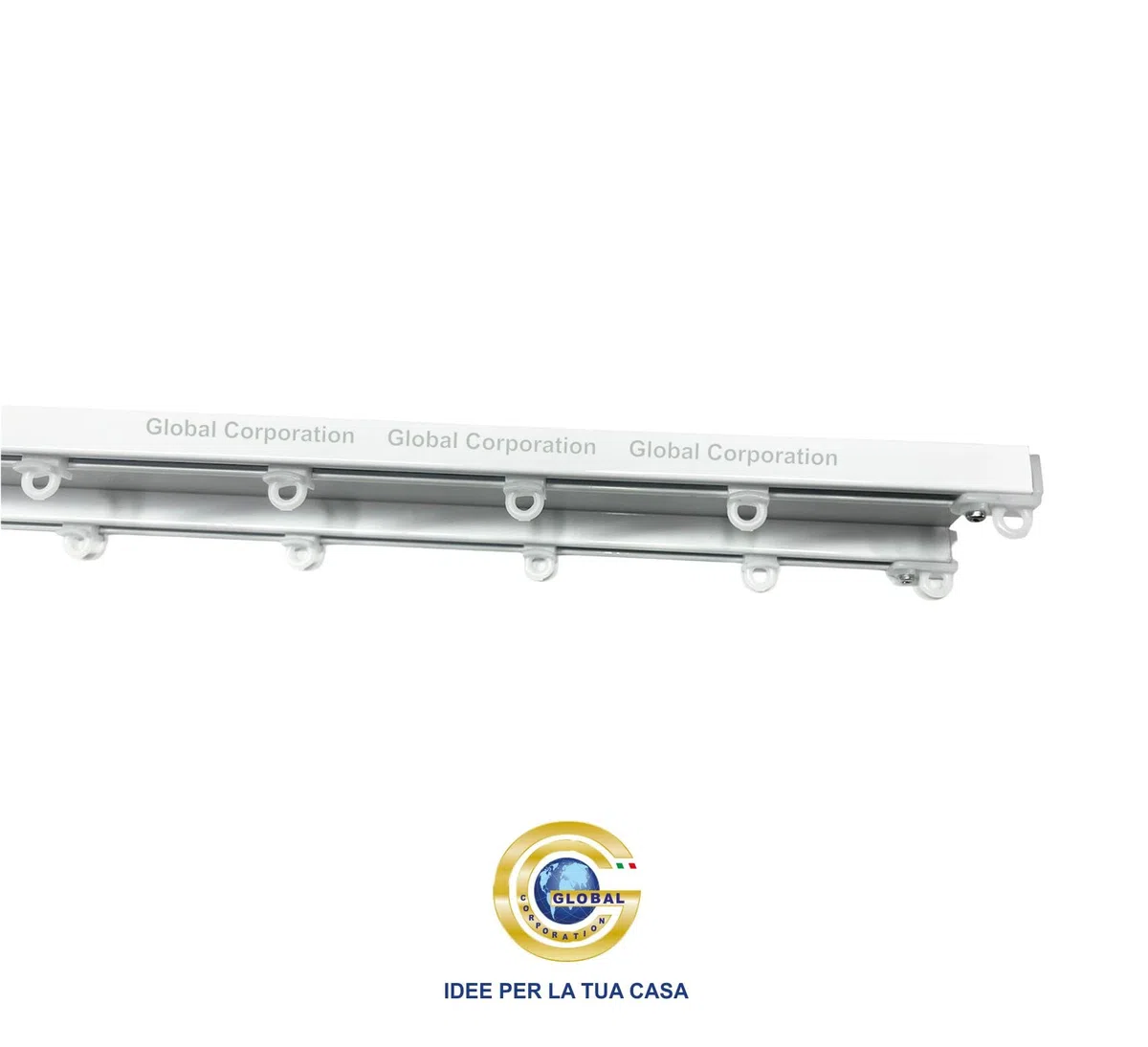 GLOBALCORPORATION Binario per tende a soffitto doppio in alluminio bianco con scorrevoli da interno sopratende arricciate a 2 canali bastone per tenda su misura moderni scorrimento (240 centimetri)