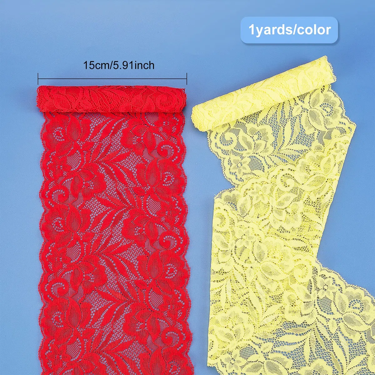 BENECREAT Nastro di pizzo elastico in tessuto largo 150 mm, per fasce per capelli, giarrettiere, bouquet nuziali, 22 colori, 1 m per colore