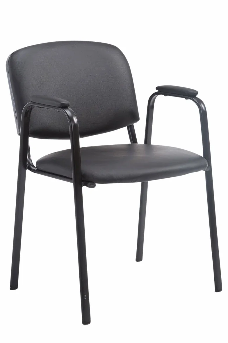 CLP Sedia impilabile Ken Pro imbottita con braccioli, sedia da conferenza in ecopelle, struttura in metallo nero robusta fino a 150 kg, Colore:nero