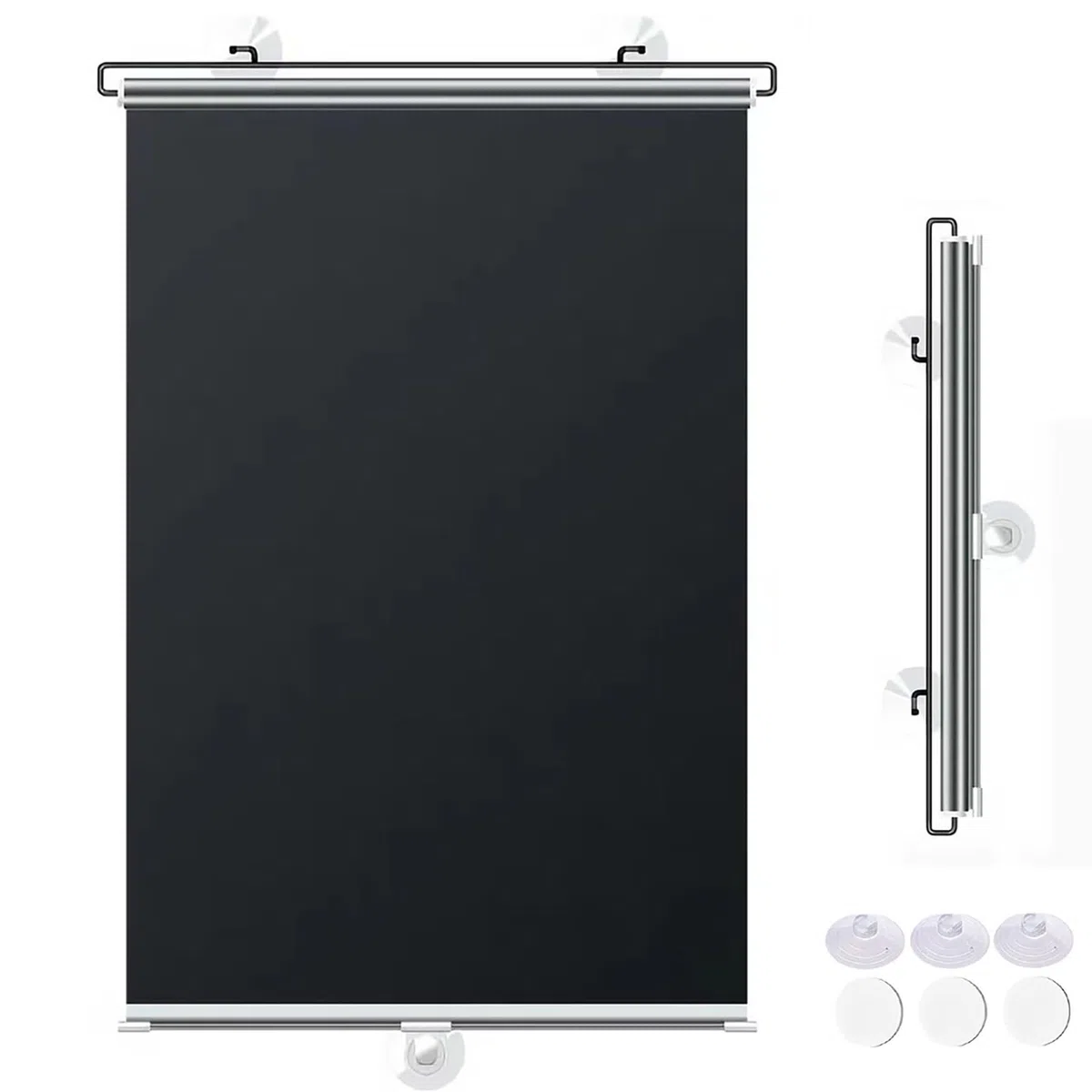 Tenda Avvolgibile Con Ventose 58x80cm Senza Fori Tende A Rullo Oscurante, | Tessuto Isolamento Termico Opaco Color Argento Titanio,Nero All'Interno E Argento All'Esterno,Per Casa E Auto