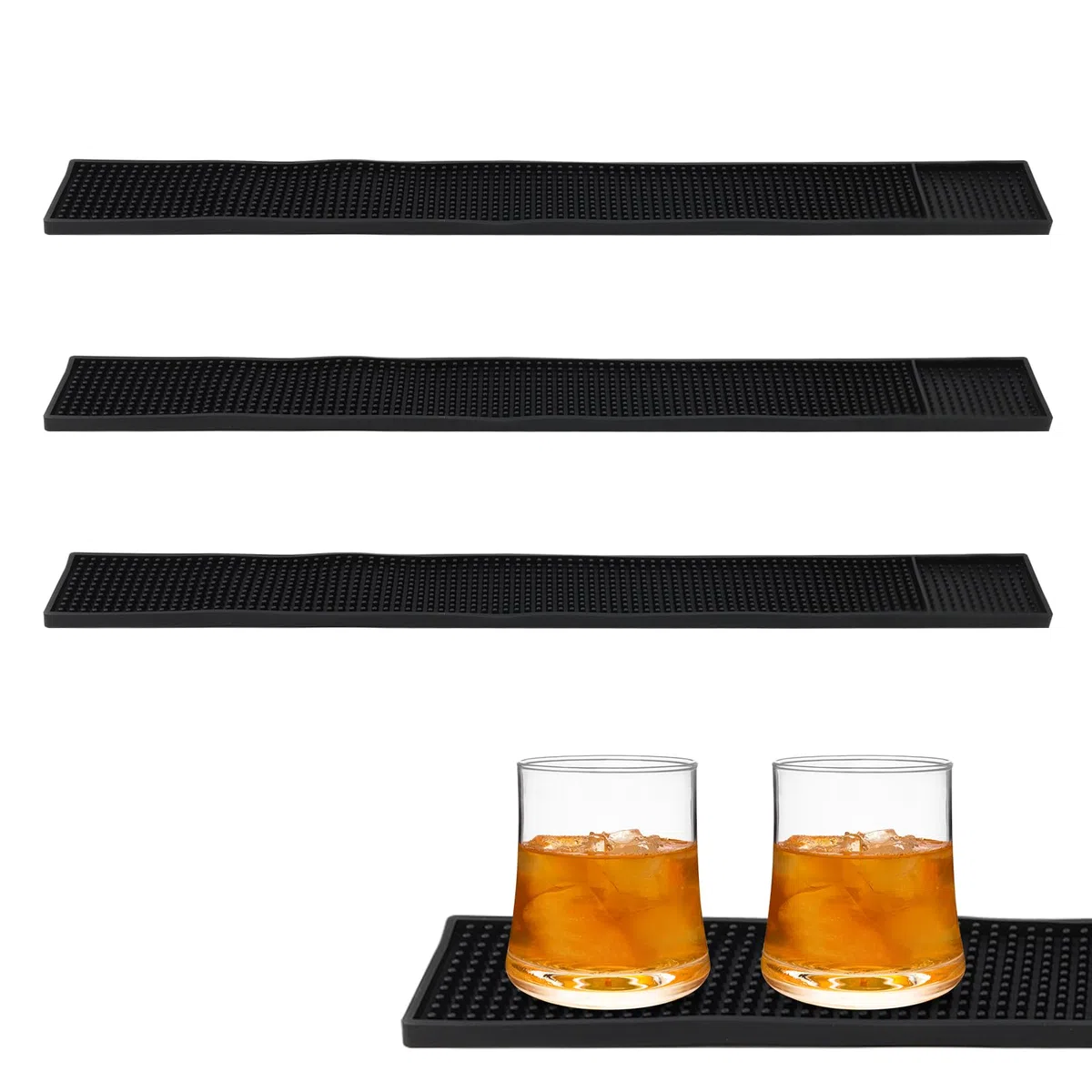 3 tappetini da bar in gomma, 60 x 8 cm, neri, sottili, per bar e piatti da caffè, asciugatura del vetro, 60 x 8 cm