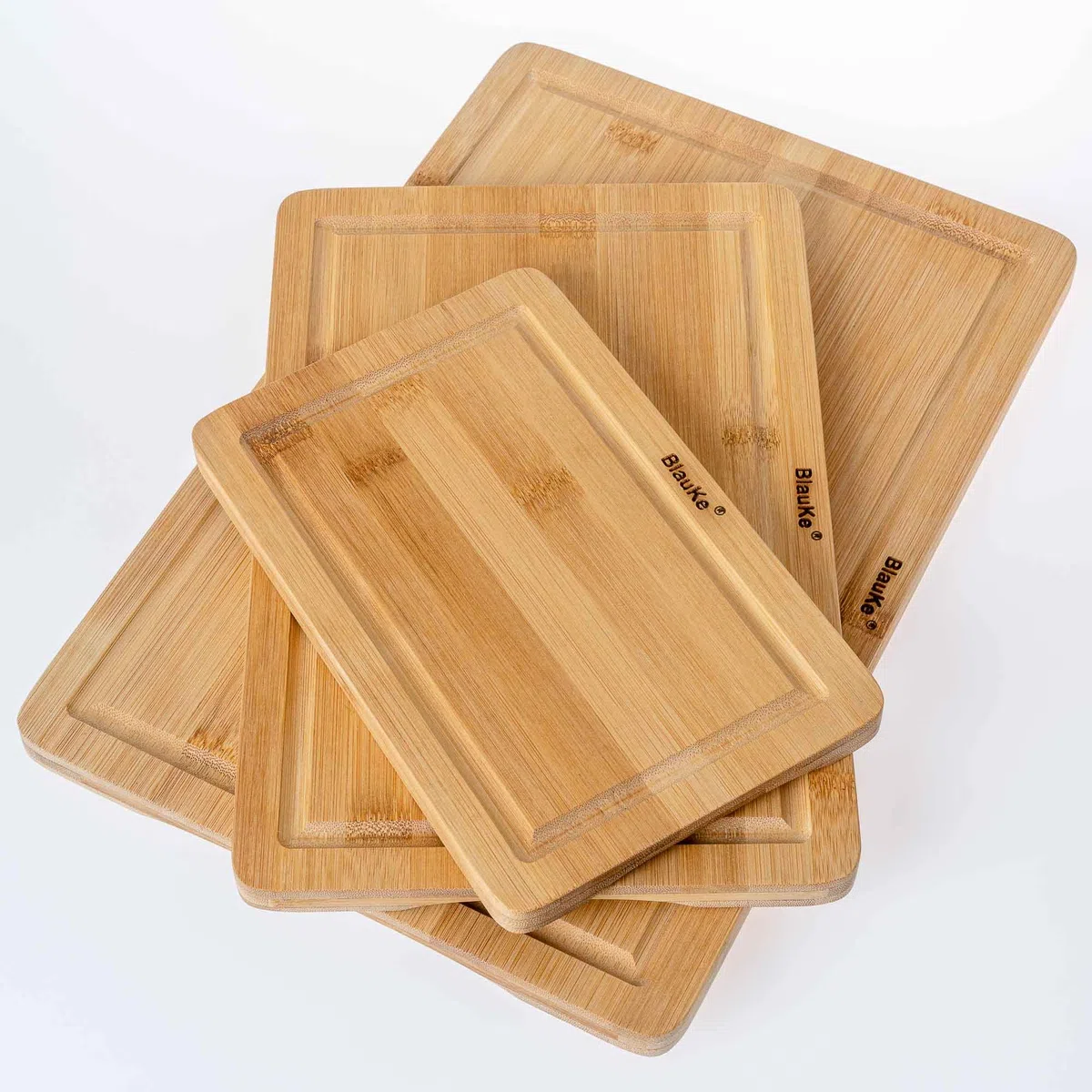 Taglieri da Cucina In Legno Di Bamboo – Set 3 Taglieri per Cucina In Legno (Piccolo, Medio, Grande) – Tagliere da Cucina In Legno di Bambù con Scanalatura per Liquidi e Maniglie – Vassoio da Portata