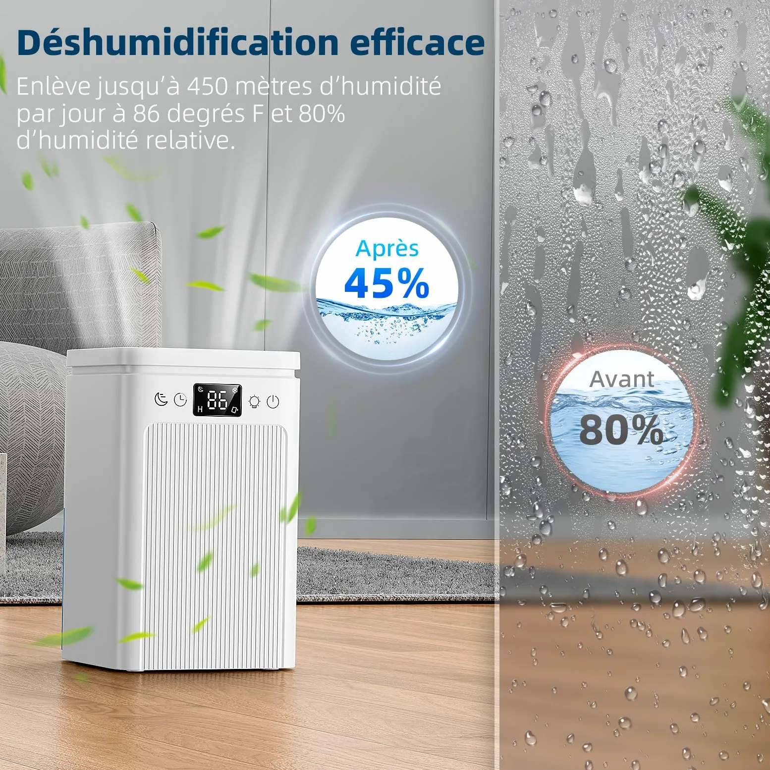 Deumidificatore Casa Elettrico Anti Muffa 2200ml Portatile - Ultra Silenzioso, Timer 2-12h, Spegnimento Automatico | LED 7 Colori | Per Bagno, Camera, Armadio (Rosa)