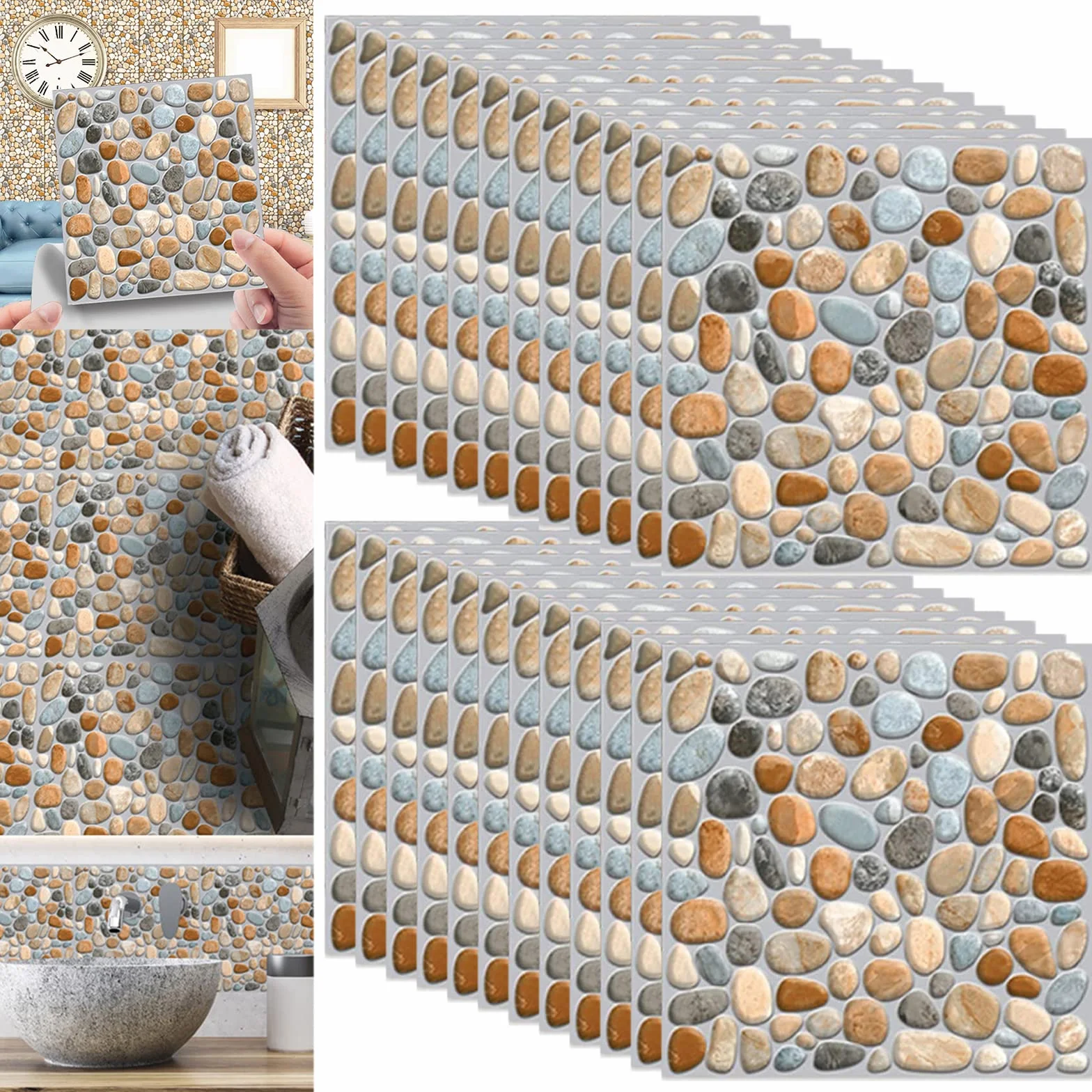 Adesivi per Piastrelle,Yueser 24 Pezzi Piastrelle Trasferimenti Impermeabile Autoadesivo Adesivi per Piastrelle per Bagno Cucina Parete Adesivi Pavimento (gray)
