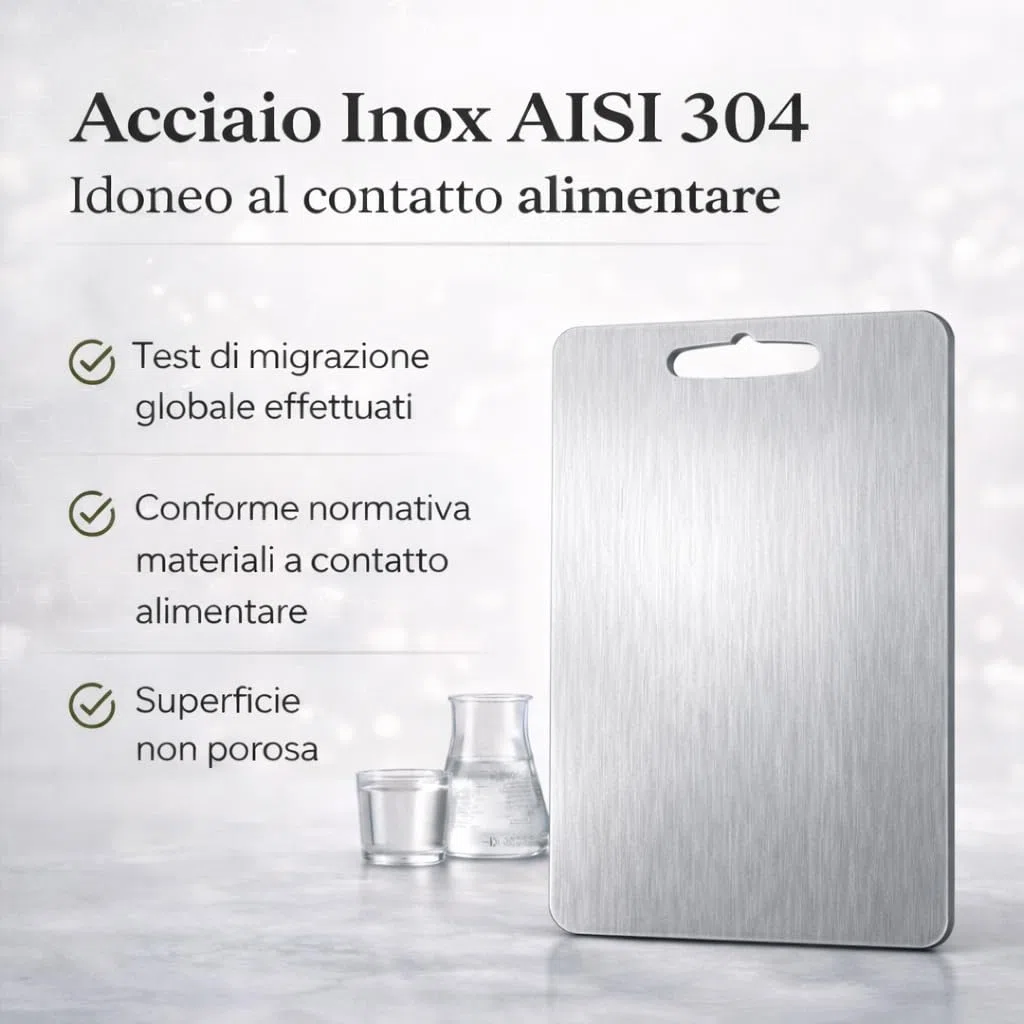 Tagliere in Acciaio Inox Alimentare 304 Per Cucina, Tagliere acciaio inox Certificato Igienico e Antibatterico, Superficie Alimentare Facile da Pulire, Resistente e Antiodore, 23X34