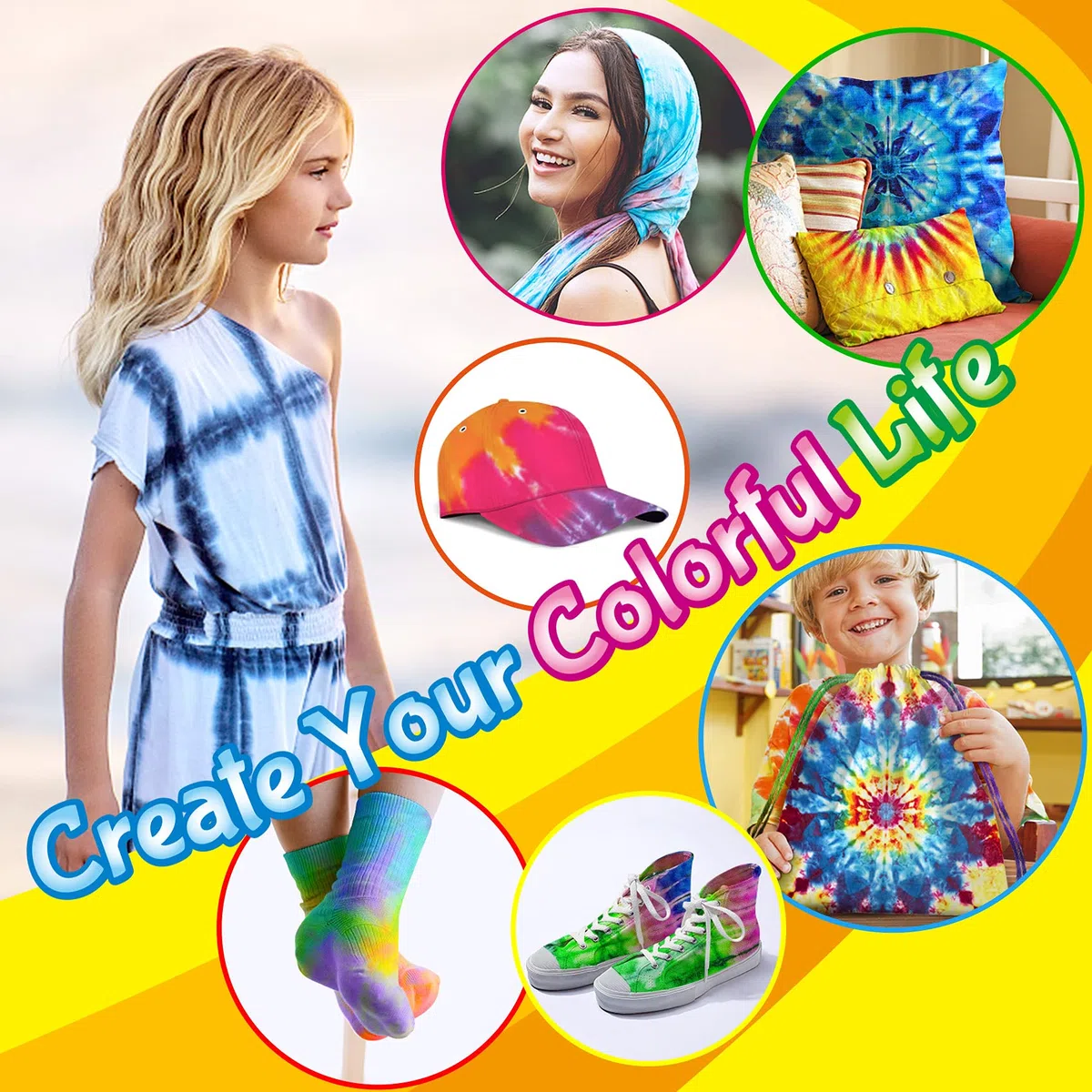 Tie Dye Kit, 20 Colori Set di Vernici per Tessuti con T-Shirt, Arte Creativa e Attività Artigianale Tie Dye Set per bambini e Adulti
