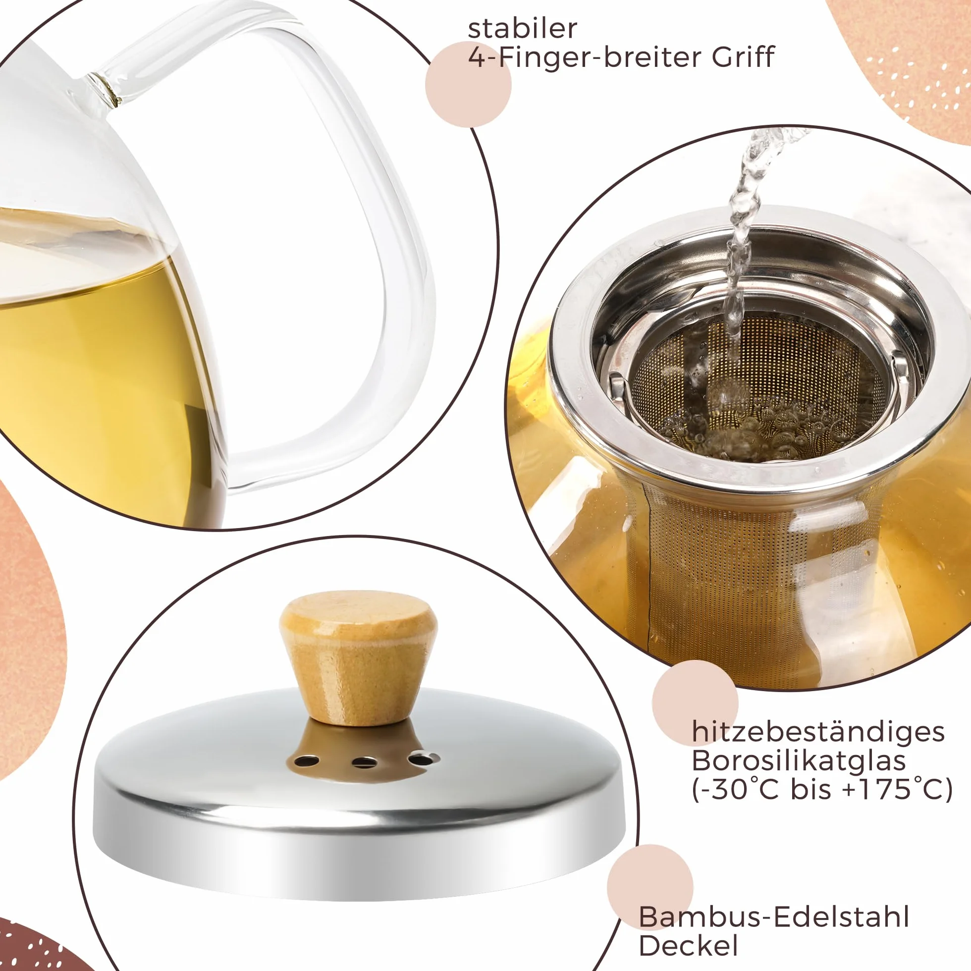 Teiera in vetro con filtro – 1,5 litri – maggiore spessore del vetro – teiera in vetro – teiera per tè – set da tè