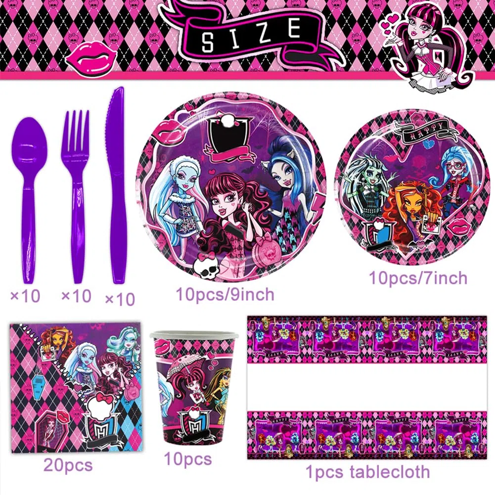 81pcs Monster Stoviglie Per Feste di Compleanno, Monster Forniture Per Feste Di Compleanno, Piatti, Tazze, Tovaglioli, Tovaglie,Stoviglie Piatti Festa Per Bambini -10persone