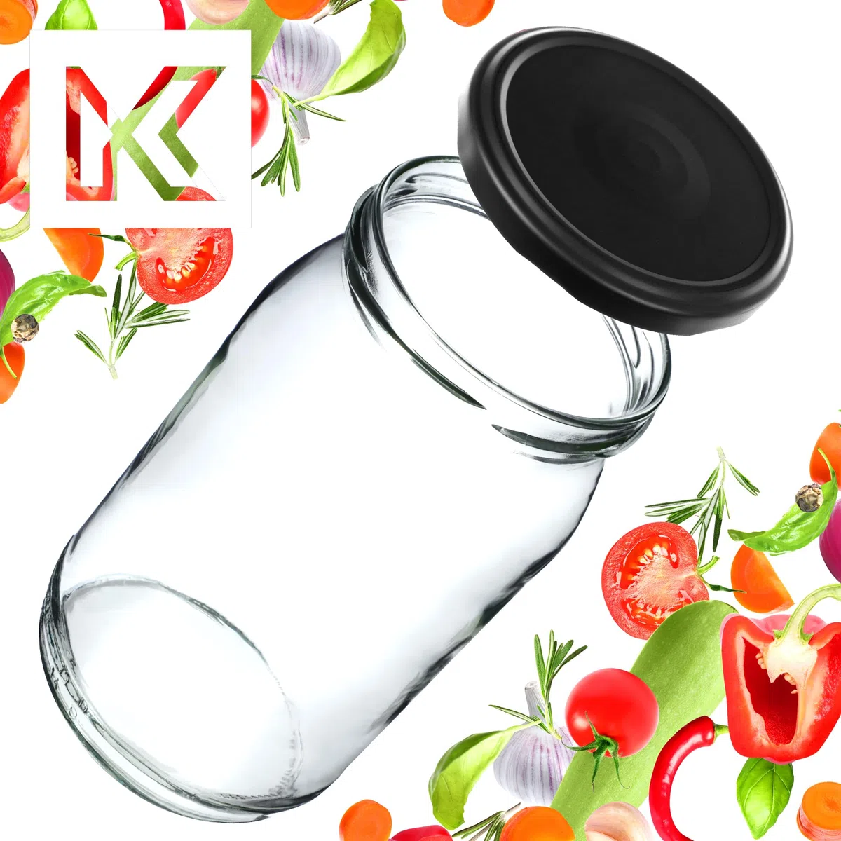 KADAX Set di 8 Grandi barattoli in Vetro 900ml Ø82 Nero Opaco – Tappo a Vite ermetico, per Conserve, sottaceti, Verdure lacto-fermentate e marmellate Fatte in casa