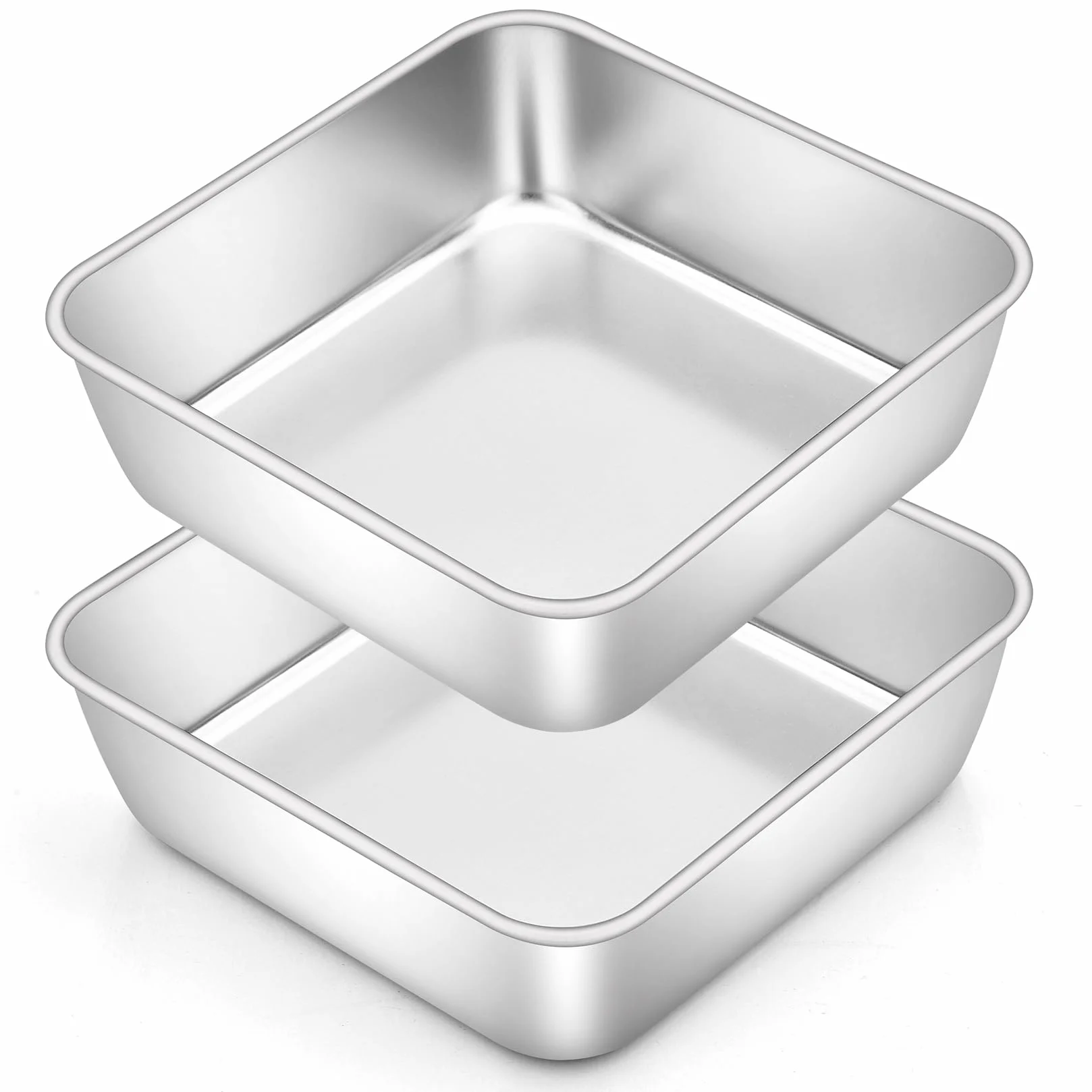Set di 2 stampi quadrati per torte, in acciaio inox, perfetti per torte, brownie, lasagne, sani e lavabili in lavastoviglie, 15 x 15 x 5 cm