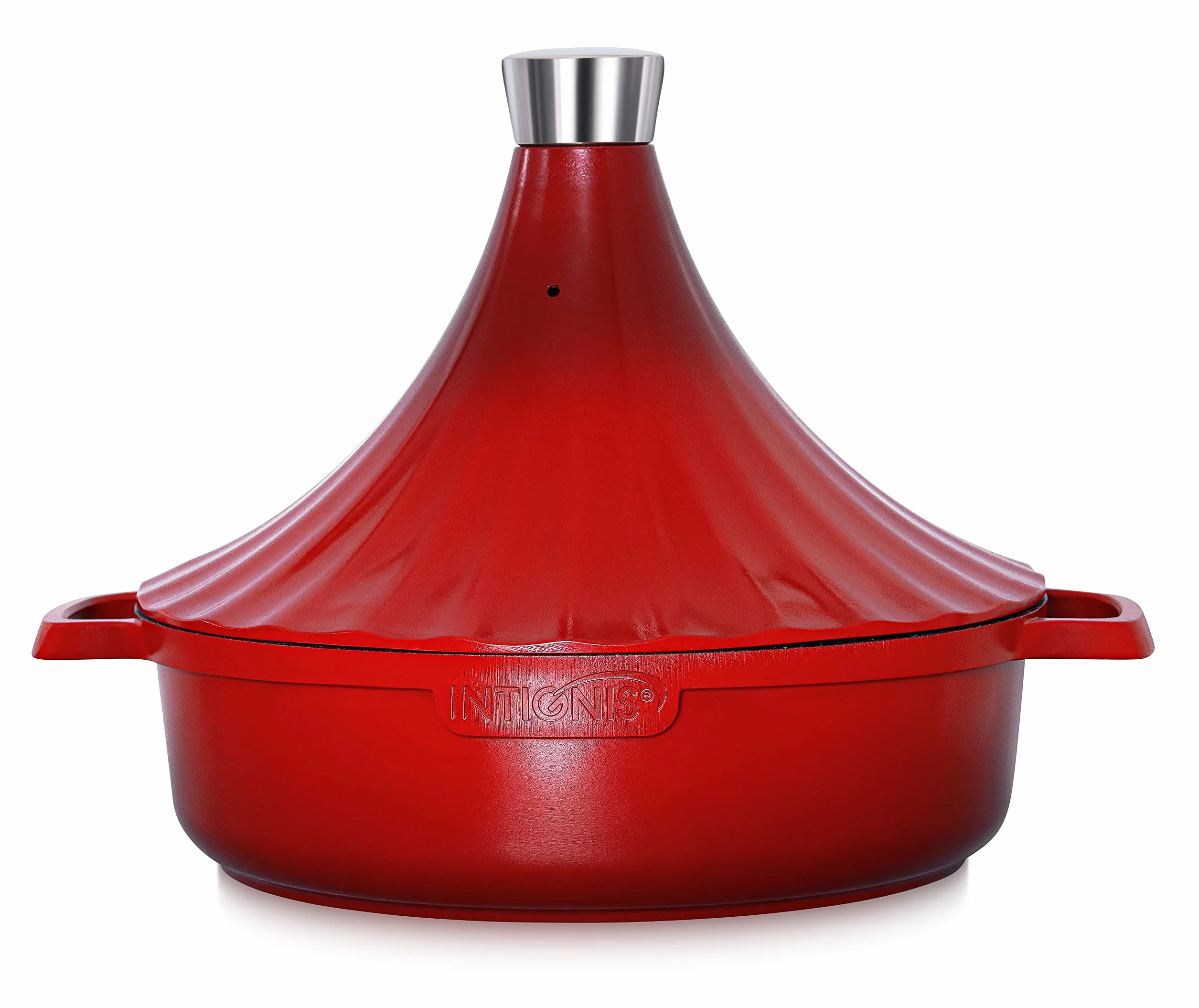 NTIGNIS Marmite à tajine marocaine | Passa quattro | Grande coda di 28 cm | Induzione, gas, électrique, céramique | Revêtement anti-adhésif sans produits chimiques Greblon (Rosso)