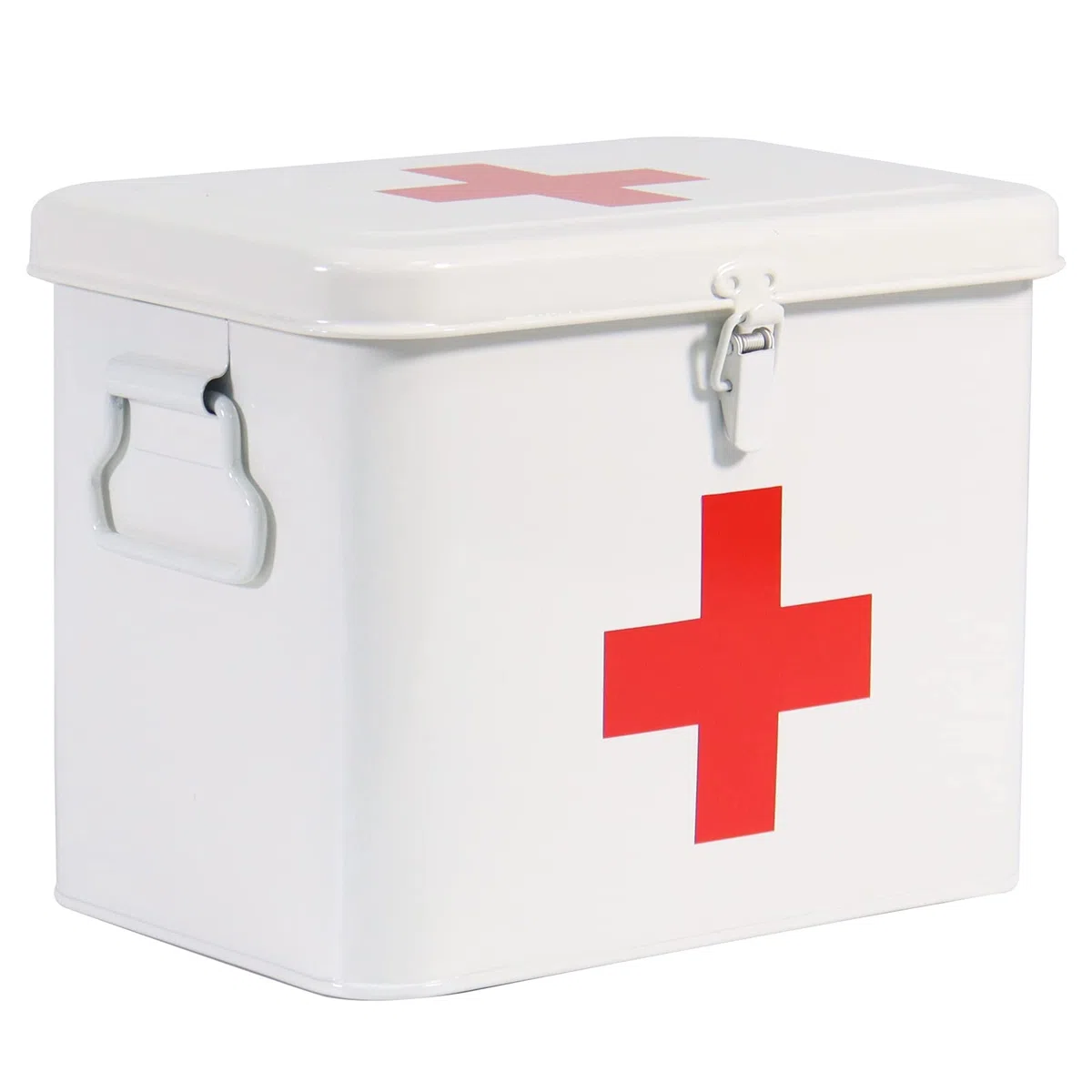 Porta Medicine, Contenitore Per Medicine Domestiche, Organizer Medicinali 2 Strati in Metallo, Cassetta Pronto Soccorso, Adatto allo Stoccaggio di Prodotti Farmaceutici 20.5 x 13.5 x 16.5 Cm - Bianco