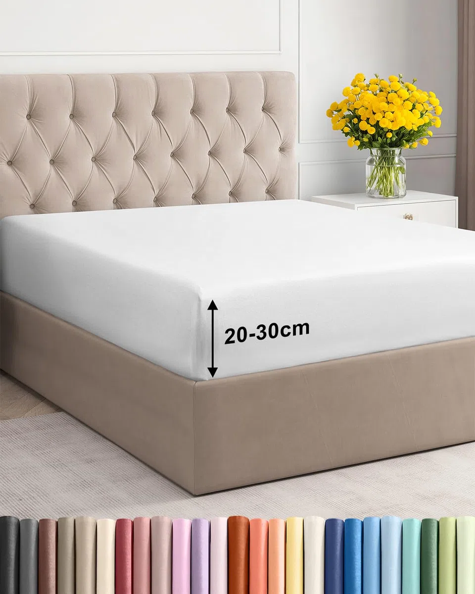 Lenzuolo con angoli 180x200 Bianco, profondità 30 cm - Lussuoso lenzuolo con angoli - Per materassi fino a 30 cm (12") di altezza - Morbido, senza pieghe e traspirante - 180x200 - singola