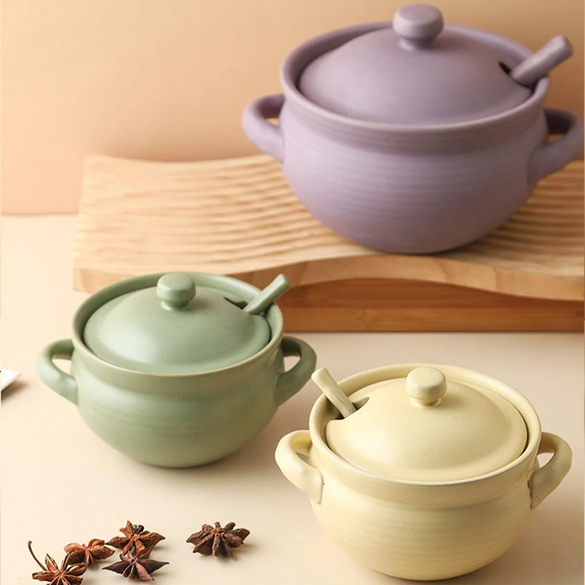 BL-SP-002 - Ciotole per zuppa di cipolle francesi con coperchio, adatte al forno a microonde, con cucchiaio, 400 ml, colore: bianco