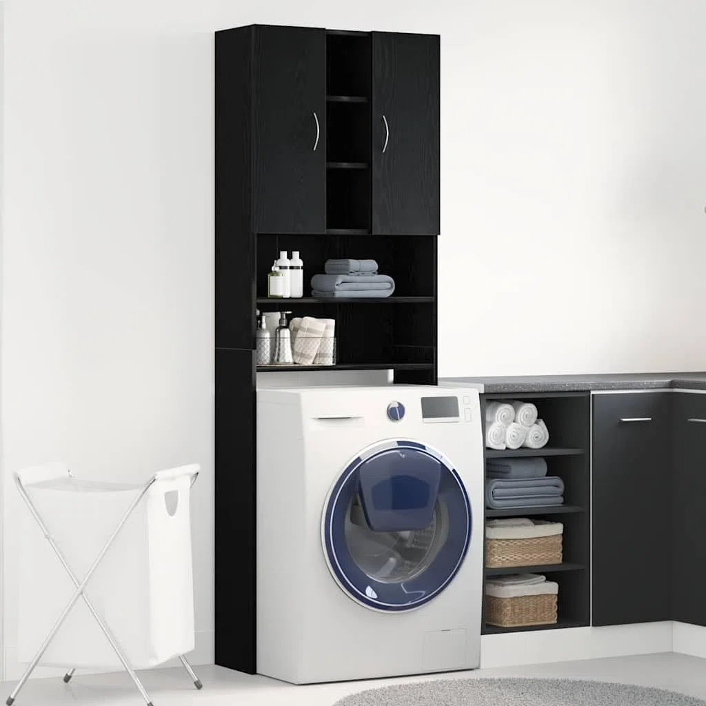 vidaXL Mobile per Lavatrice Rovere Nero 64x25,5x190 cm
