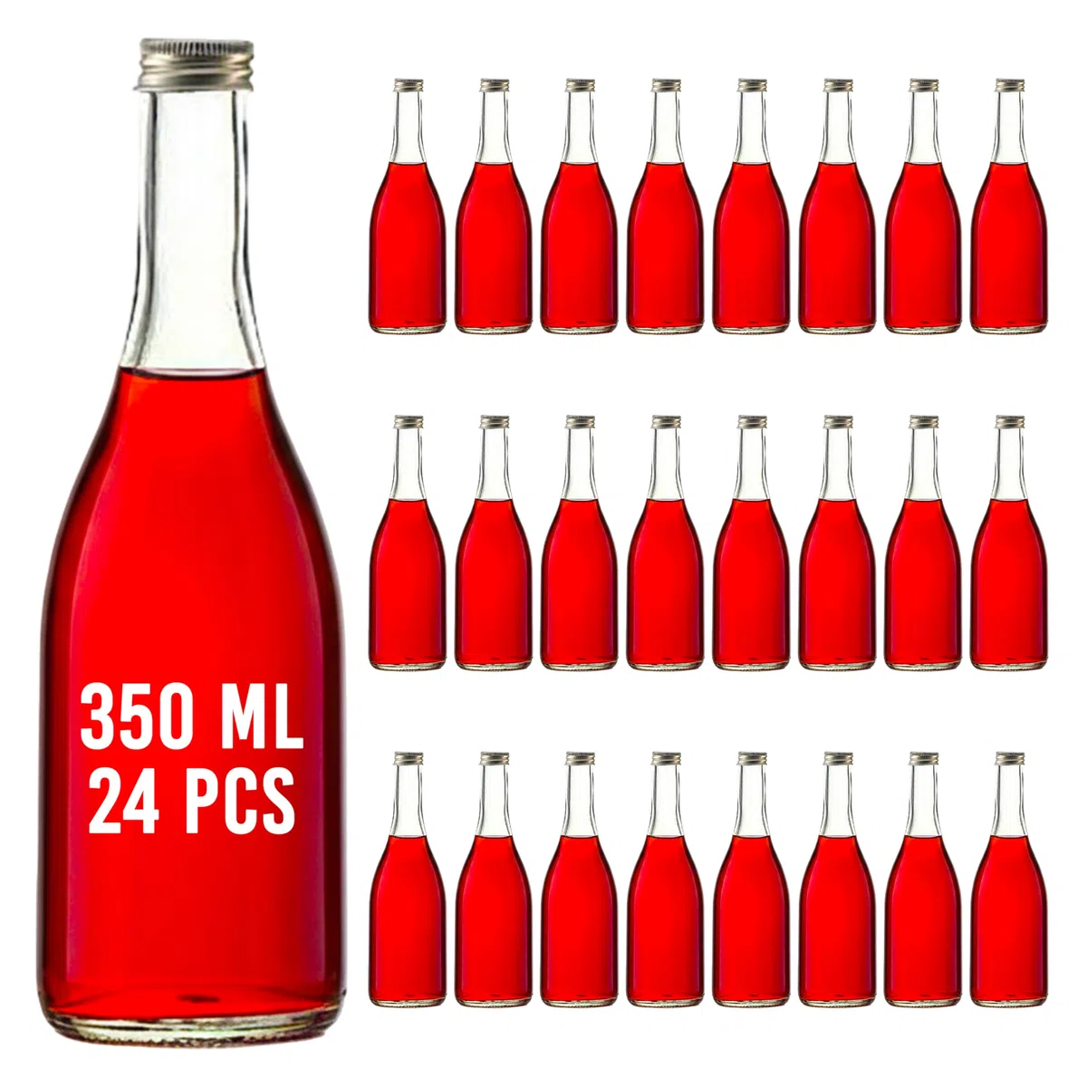 casa-vetro Bottiglie di vetro vuote da 50 ml – 1000 ml BOR piccole bottiglie succo, liquore, vino, con tappo a vite, bianco, 24 x 350ml