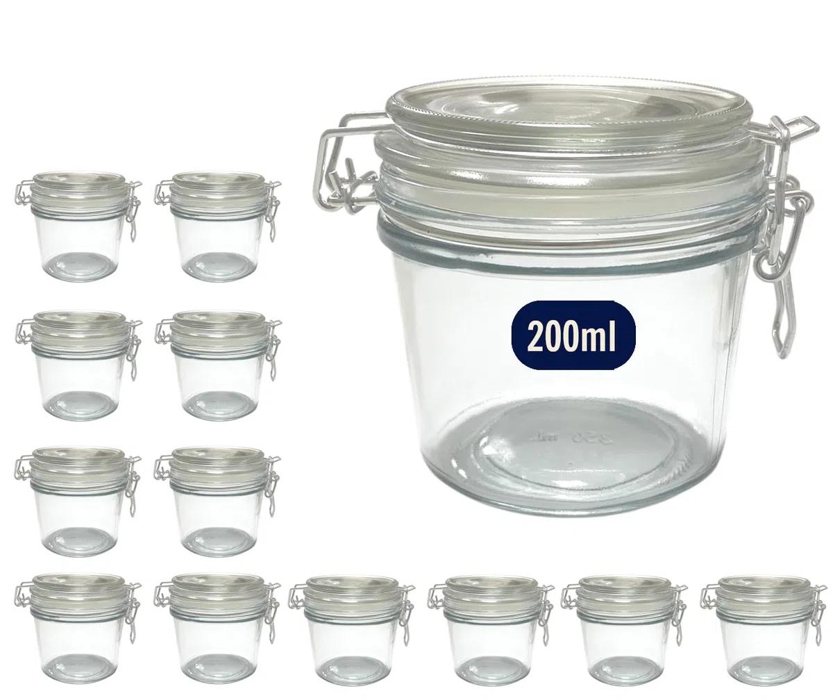 Greenatural 12x Barattoli Vetro Ermetici | 12x200ML | Set Vasetti Contenitori per Alimenti con Coperchio e Chiusura a Clip | Barattolo per Dessert, Alimenti, Conserve