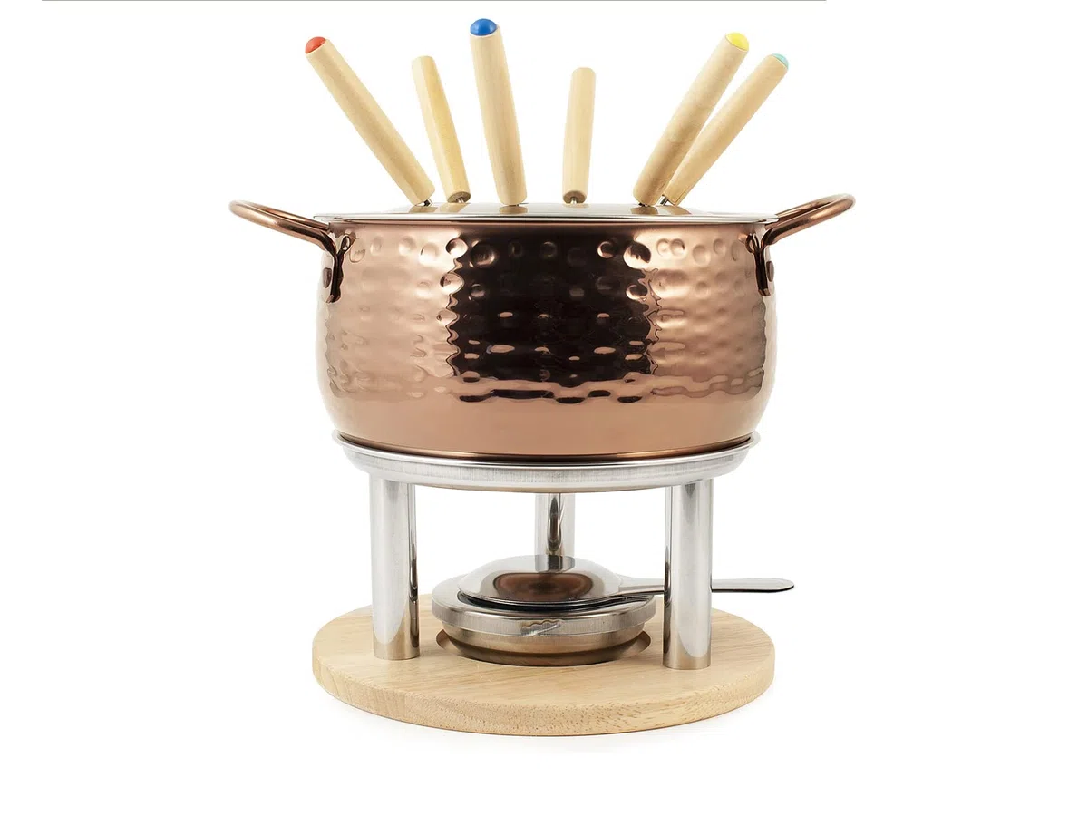 HOME 9830100 Rose Servizio Fonduta 11 Pezzi per 6 Persone in Acciaio Inox 18/10, Bourguignonne, Cioccolato, Formaggi