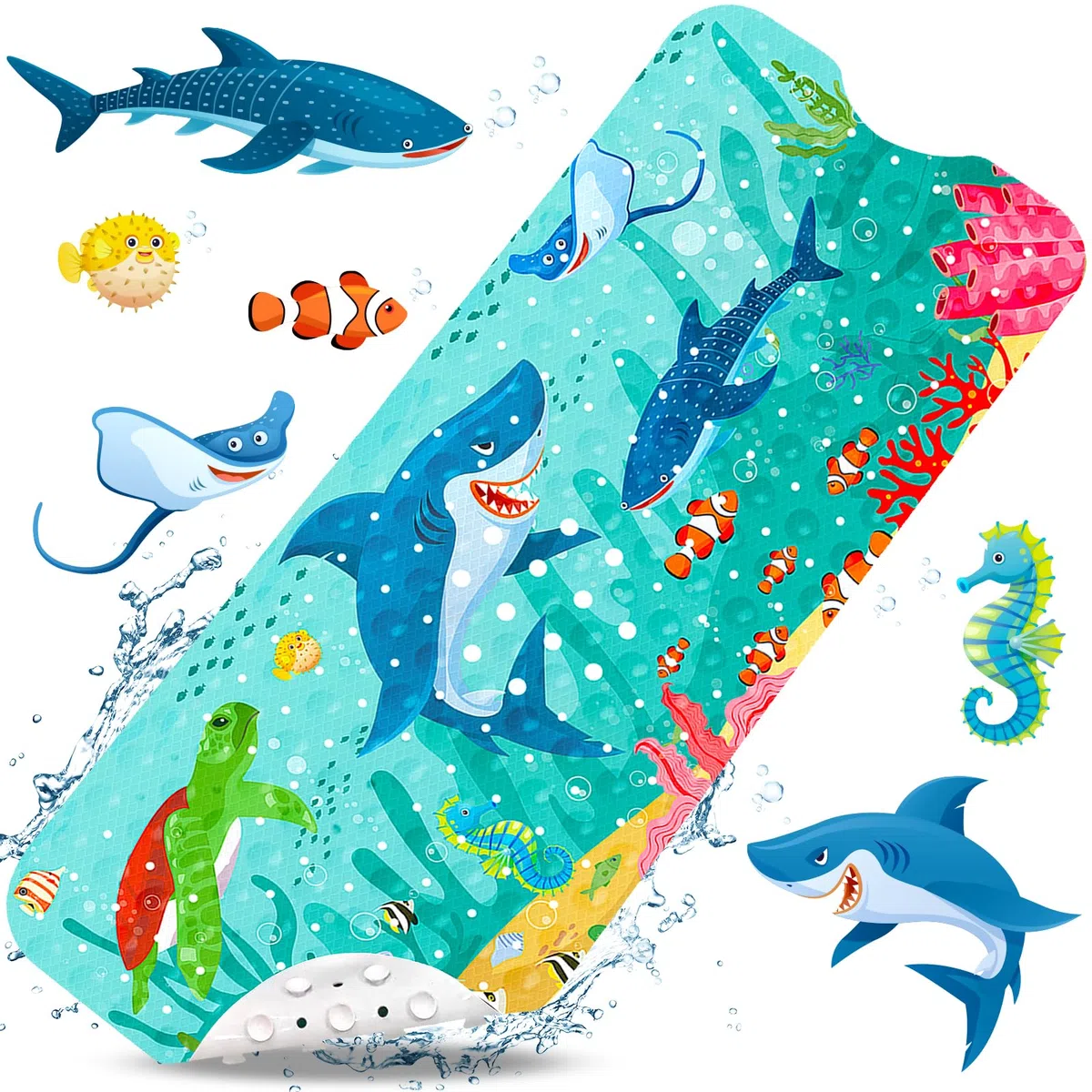 ZLPBAO Tappeto Antiscivolo Doccia, Tappeto per Doccia Bambini con 203 Ventose 100x40cm Tappeto Vasca Antiscivolo da Bagno e Doccia, Modello Animale Marino, Senza BPA