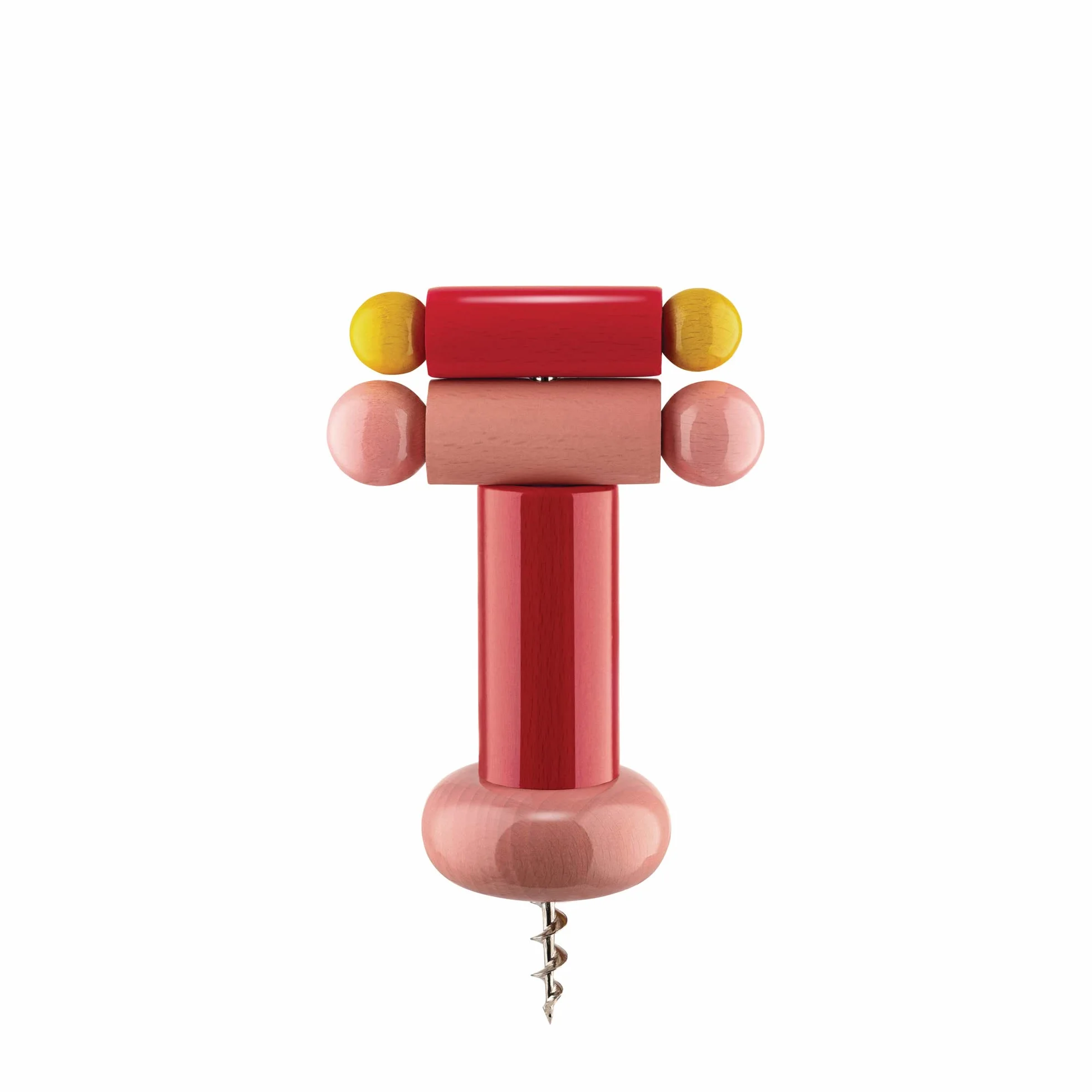 Alessi ES17 2 un Brindisi Disegnato ad Arte Cavatappi di Design in Legno di Faggio, Rosso, Giallo e Rosa