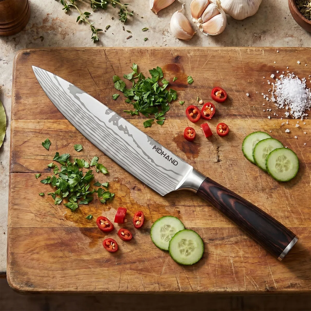 MDHAND Coltello da Cucina Coltello da Chef da 20 cm Coltello Professionale in Acciaio Inossidabile ad Alto Tenore di Carbonio Lama Extra Affilata, Coltello Multiuso