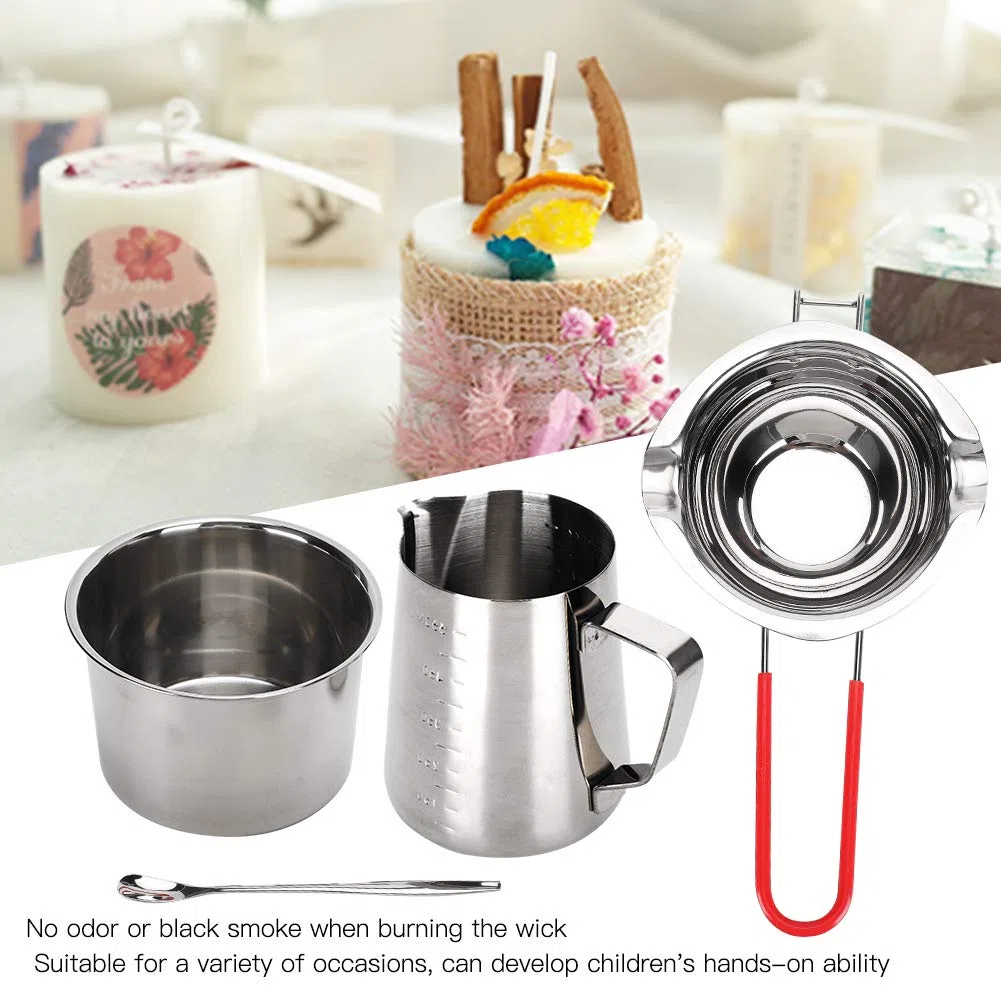 Kit fai da te per la fabbricazione di candele per principianti adulti, pentola a doppia caldaia in acciaio inossidabile per fondere cioccolato/caramelle/candela