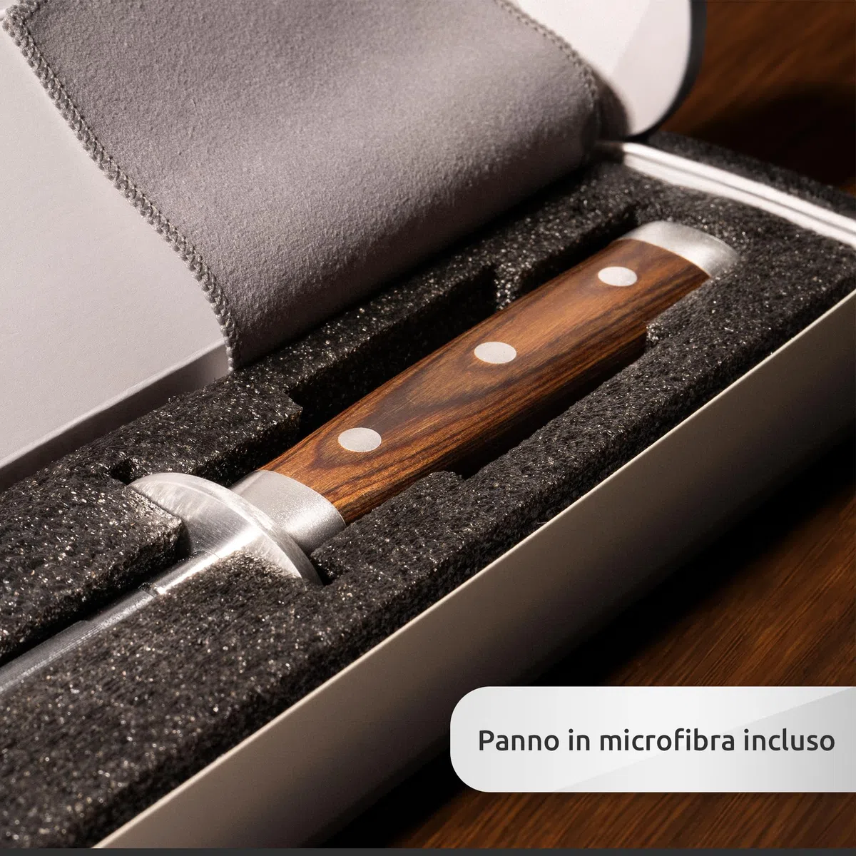 ECENCE Acciaino Affilacoltelli, Affilatore professionale di coltelli in acciaio inossidabile (65HRC), asta di affilatura con impugnatura in legno, 39cm Argento