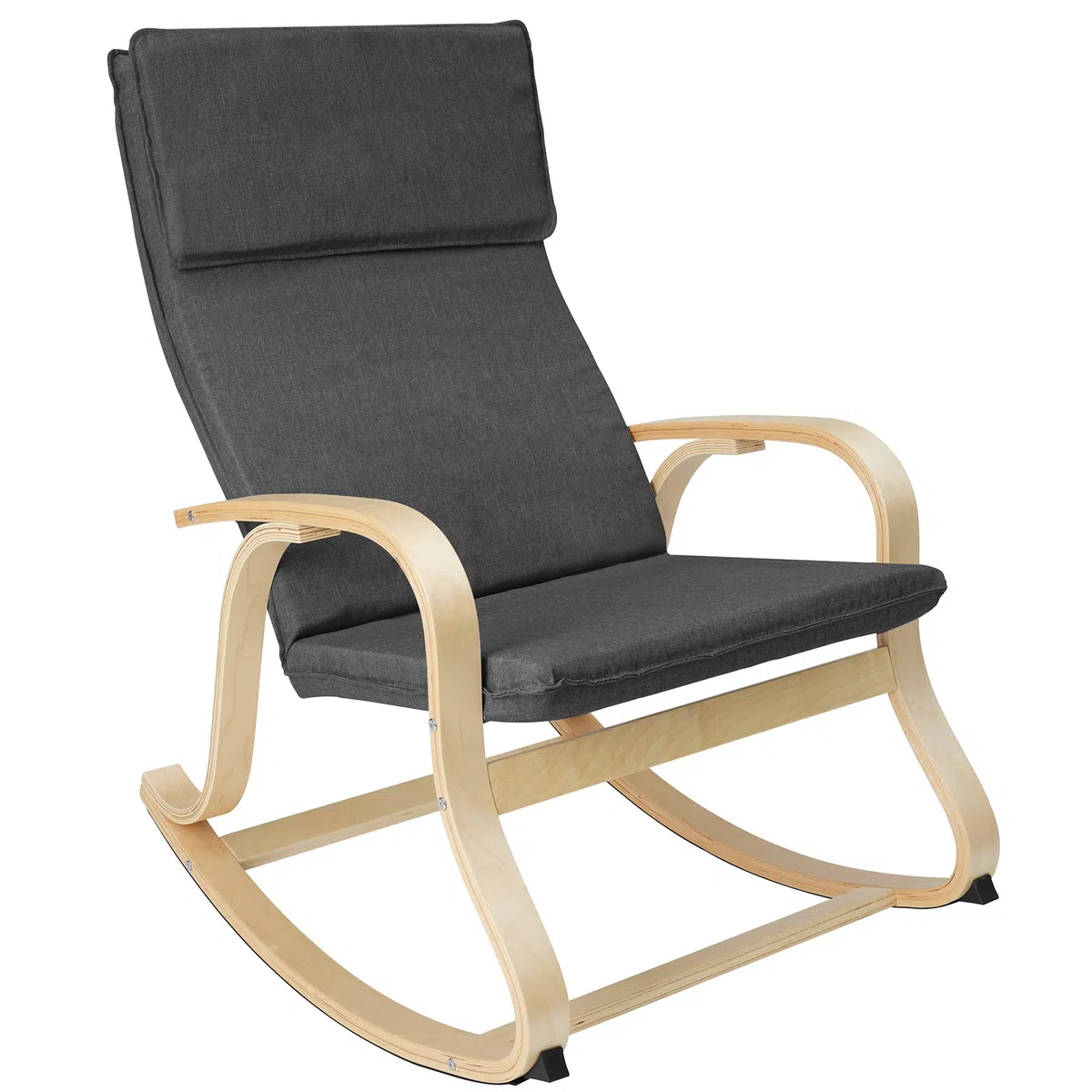 tectake® Poltrona a Dondolo in Legno di Betulla per Arredamento Casa e Veranda, Sedia a Dondolo con Braccioli e Cuscino, Poltrona Dondolo Design Scandinavo, Capacità Fino a 150 kg -Grigio Scuro