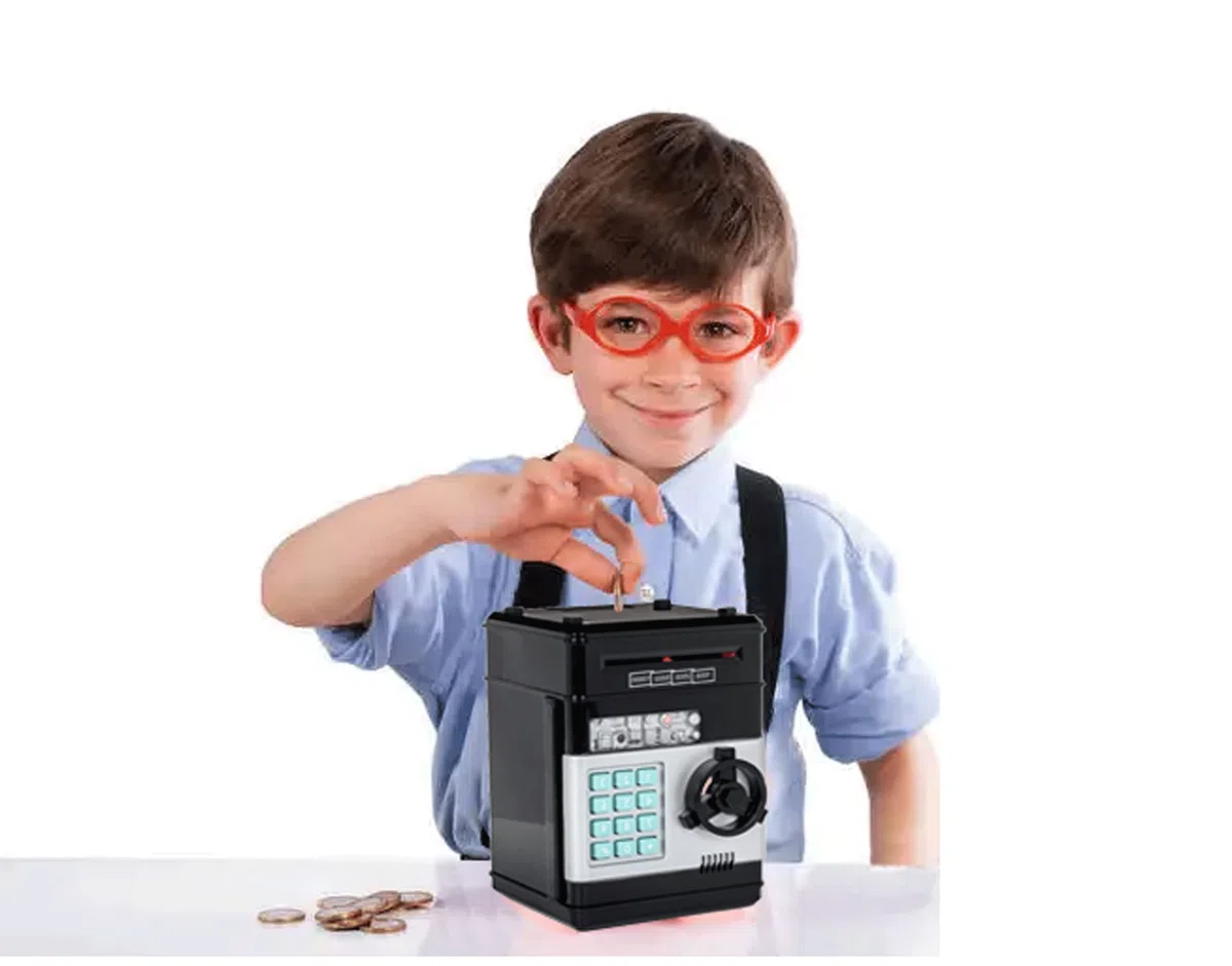 Salvadanaio elettronico per banconote e monete, con inserto automatico, per banconote, cassetta di sicurezza, password, bancomat, regalo di compleanno per bambini,cartone animato (nero)