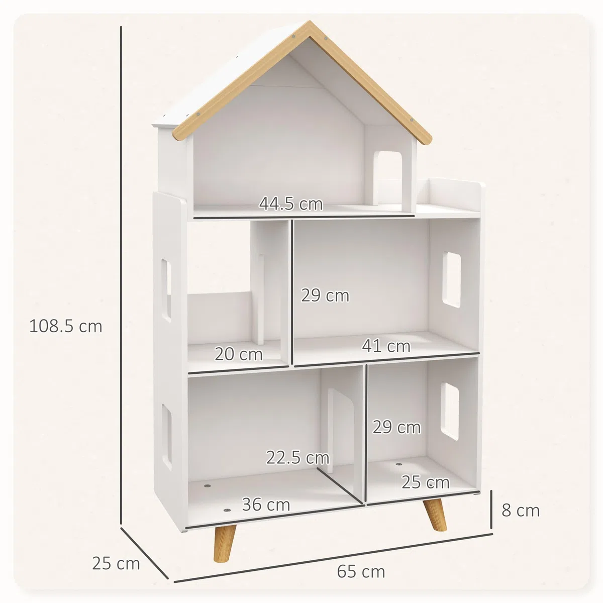 ZONEKIZ Libreria per Bambini 3-6 Anni a 3 Livelli per Libri e Giochi, in MDF e Legno di Pino, 65x25x108.5 cm, Bianco