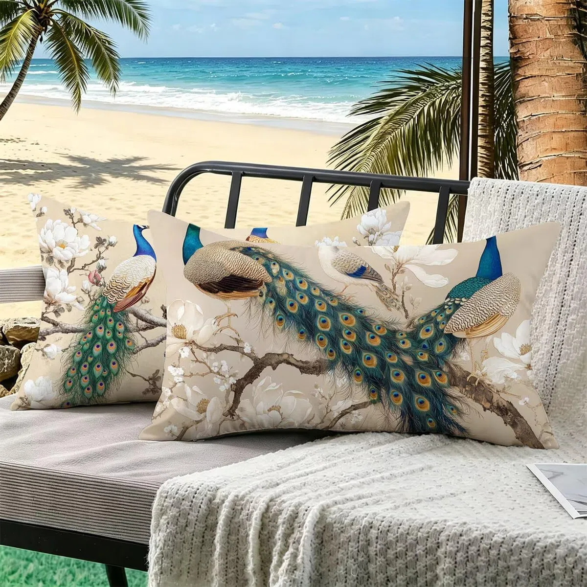 Cuscini per Divano 50x70 Set da 2 Colore tè Cuscini per Divano Esterno Giardino Copricuscini Copricuscino Letto Velluto Federe Cuscino Letto, per Soggiorno Sedie Balcone Campeggio Spiaggia, Paone x-82