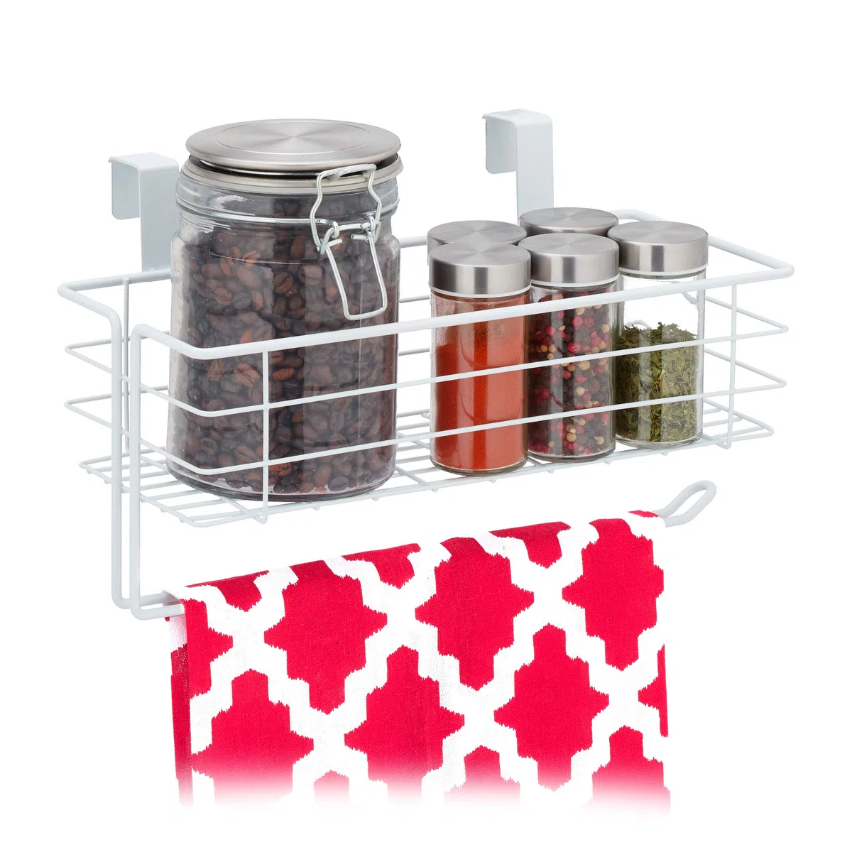Relaxdays Portaspezie da Appendere, Mensola con Portasciugamani, Cucina & Bagno, Portascottex, HLP: 18x31x17cm, Bianco