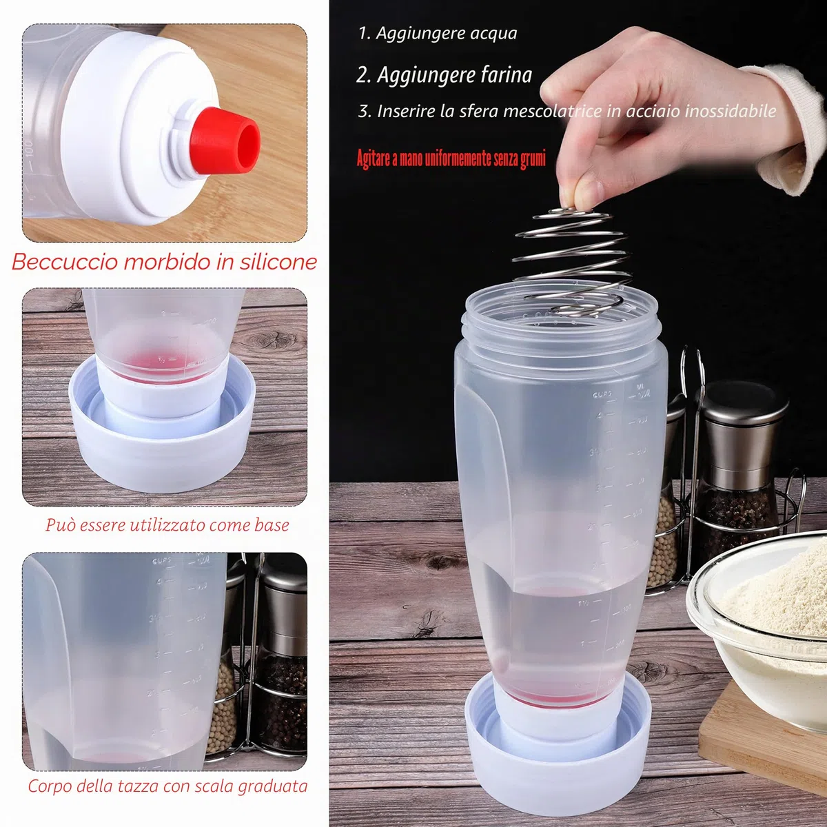 YiliYa Dosatore per Impasti, 1000ml Pancake Pancake Dispenser Dosatore con Sfera di Miscelazione Strumento per Pancake Waffle Crêpe Bottiglie di Salsa