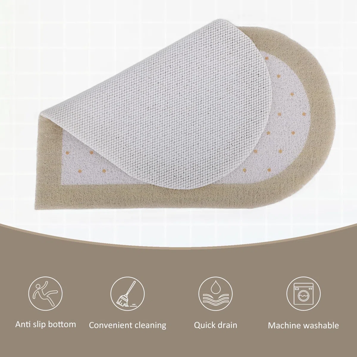 Tappetino Doccia Angolo Antiscivolo Antimuffa, 60x60 cm Tappetini Doccia a Forma di Cuore per Doccia Interno, Tappetini Bagno in PVC Asciugatura Rapida, Khaki + Bianco