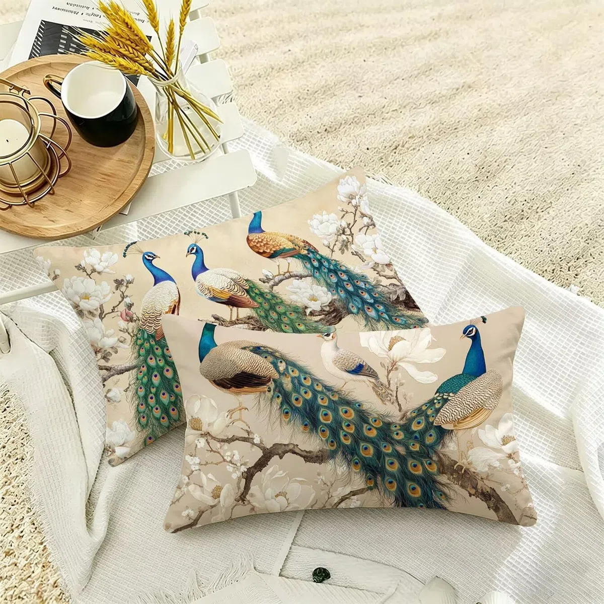Cuscini per Divano 50x70 Set da 2 Colore tè Cuscini per Divano Esterno Giardino Copricuscini Copricuscino Letto Velluto Federe Cuscino Letto, per Soggiorno Sedie Balcone Campeggio Spiaggia, Paone x-82