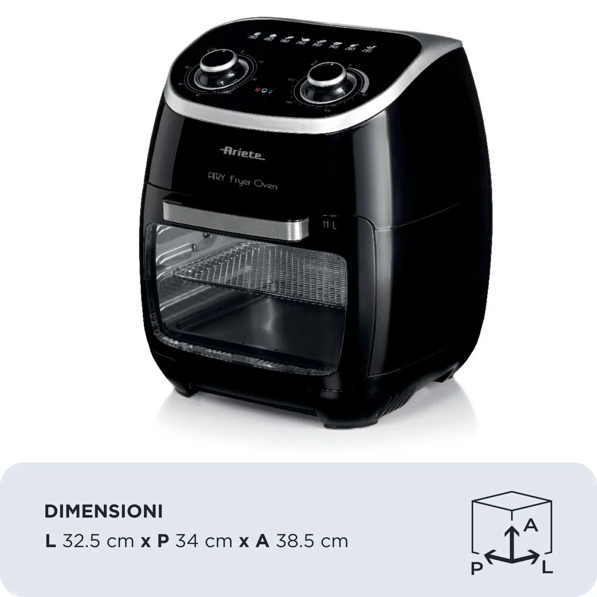 Ariete 4619 Airy Fryer Oven - Friggitrice ad Aria e Forno Elettrico con Girarrosto - Cestello Rotante - Essiccatore - 2000 Watt - 11 Litri - Nero