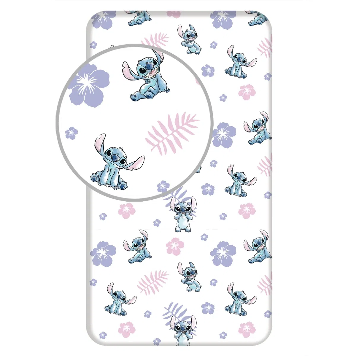 Jerry Fabrics F - Lenzuolo con angoli – Lilo & Stitch – Bianco - 1 pezzo - Bambino - 1 persona - Angoli elastici - 90 x 200 cm - 100% cotone