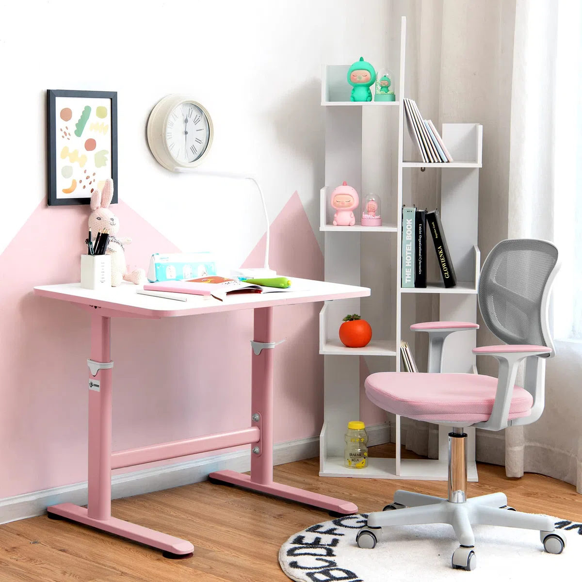 COSTWAY Sedia per Scrivania per Bambini, Sedia per Computer con Altezza Regolabile, Ruote, Sedile Girevole a Rete, Mobile Ergonomica per Bambini 3-10 Anni 3-10 Anni (Rosa)