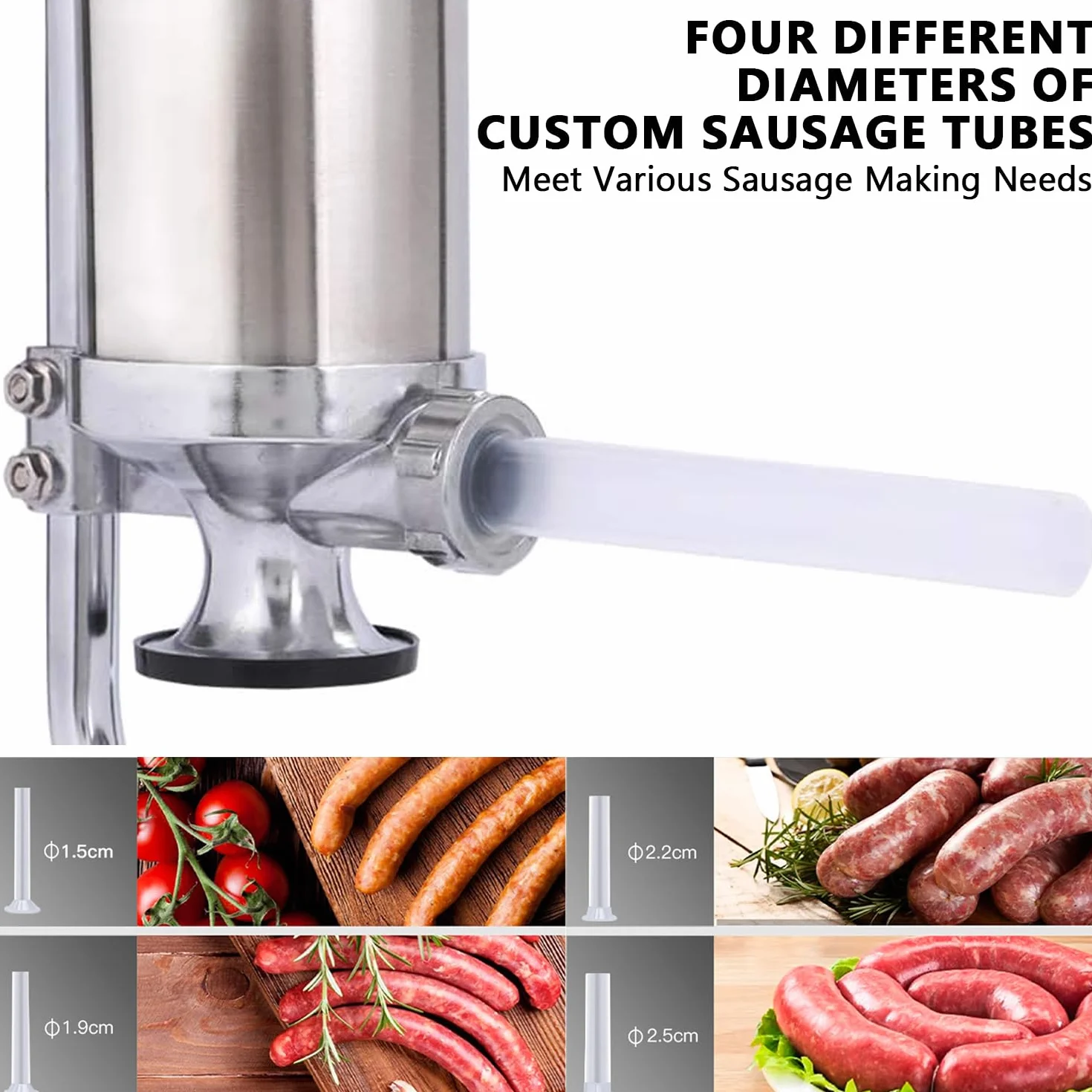 3LB Insaccatrice per Salsiccia, Acciaio Inossidabile Macchina per Salsiccia, Verticale Insaccatrice per Salumi con 4Tubi di Riempimento per Salsicce Fatte in Casa