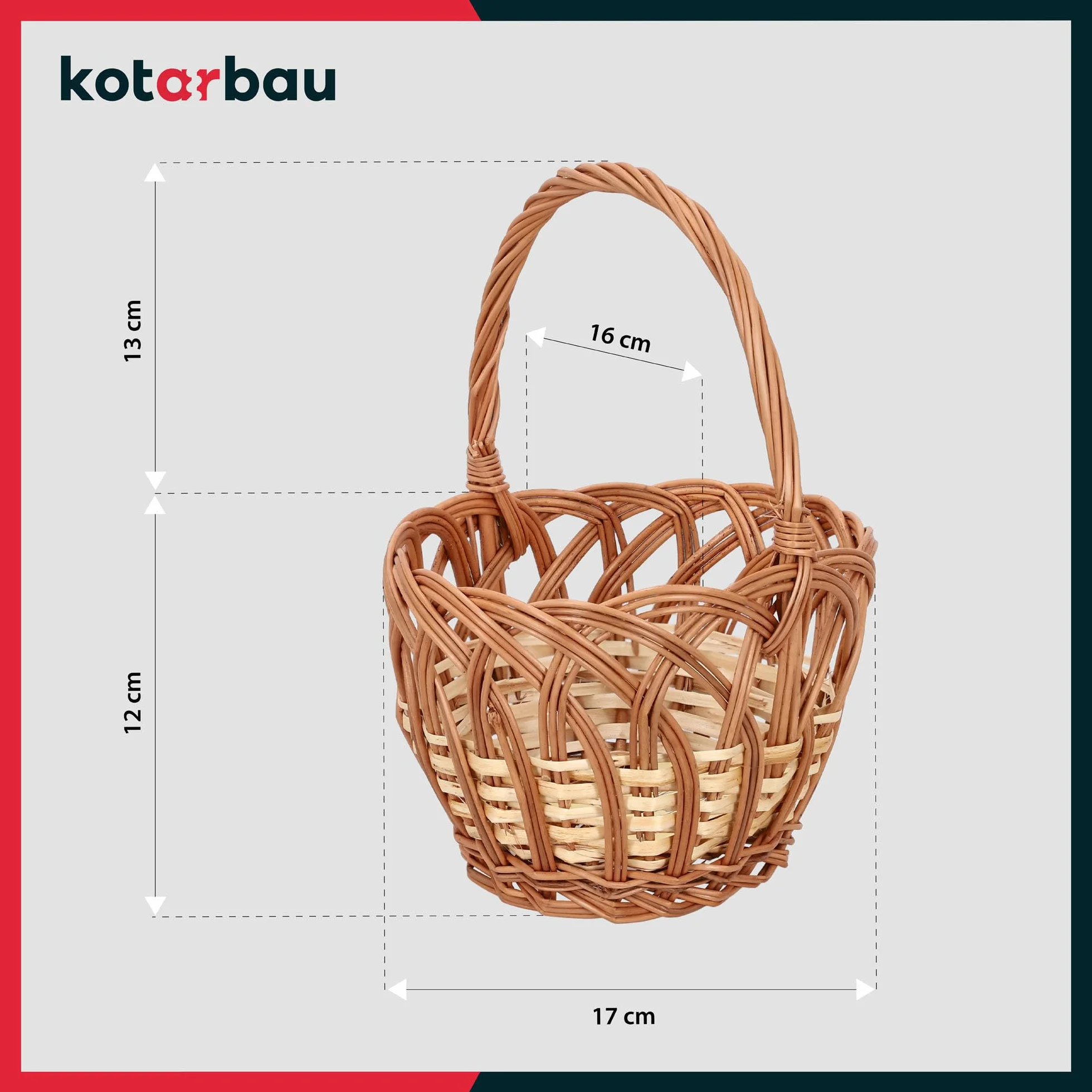KOTARBAU Cestino per la spesa in vimini rotondo marrone naturale 250 x 170 mm con manico intrecciato in vimini per lo shopping e per picnic | Cesto decorativo per bambini