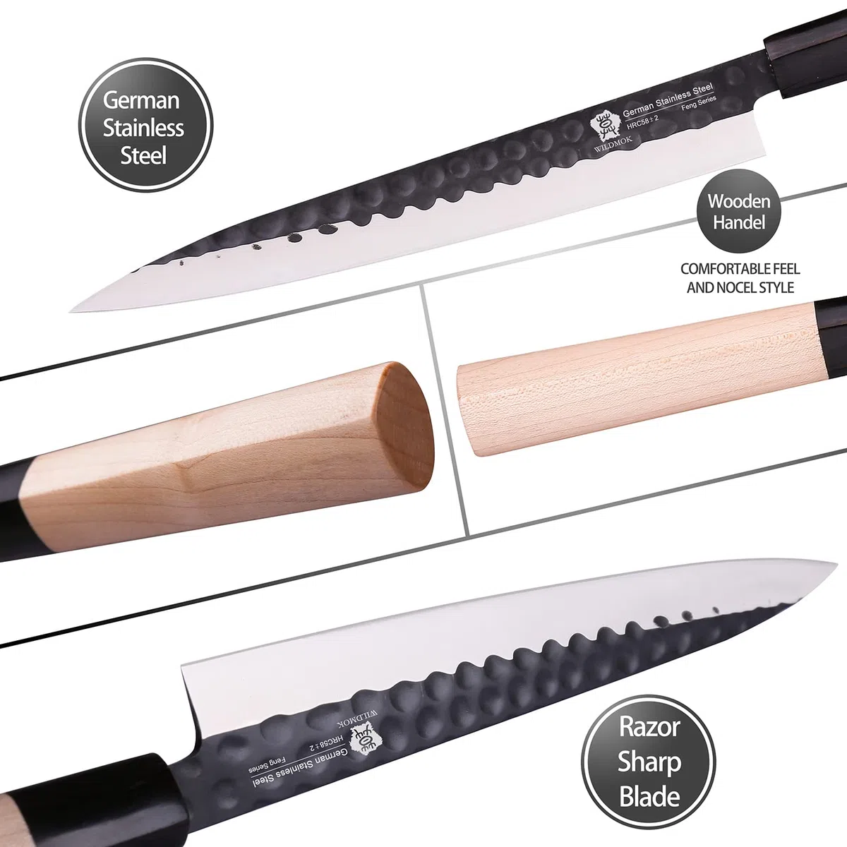 WILDMOK Sushi Sashimi Coltello 25,5 cm con Acciaio Inossidabile Tedesco Yanagiba Chef Coltelli da Cucina per Taglio a Mano Sinistra Sushi, Filetto di Pesce e Affettatura Vegetale