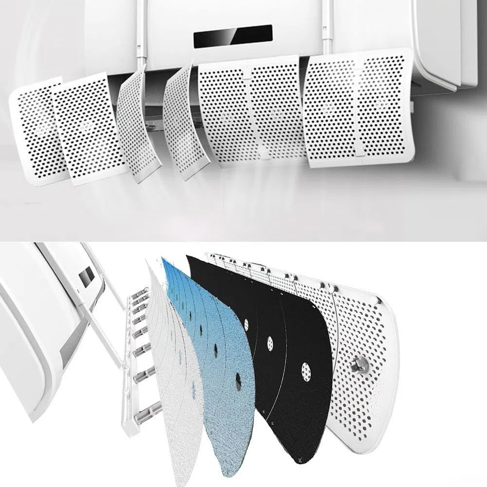 Parabrezza per condizionatore d'aria a parete con deflettore regolabile a 8 foglie, copertura di scarico in ABS anti-diretta per reindirizzare il flusso d'aria e migliorare il comfort in