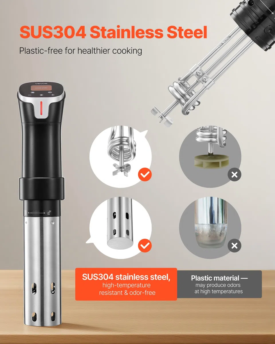 VEVOR Cuocitore Sous Vide, Macchina per Cottura a Bassa Temperatura da 1100 W, Termocircolatore a Immersione Wi-Fi con 10 Ricette Preimpostate, Touchscreen LCD, Controllo App, Roner Sous Vide