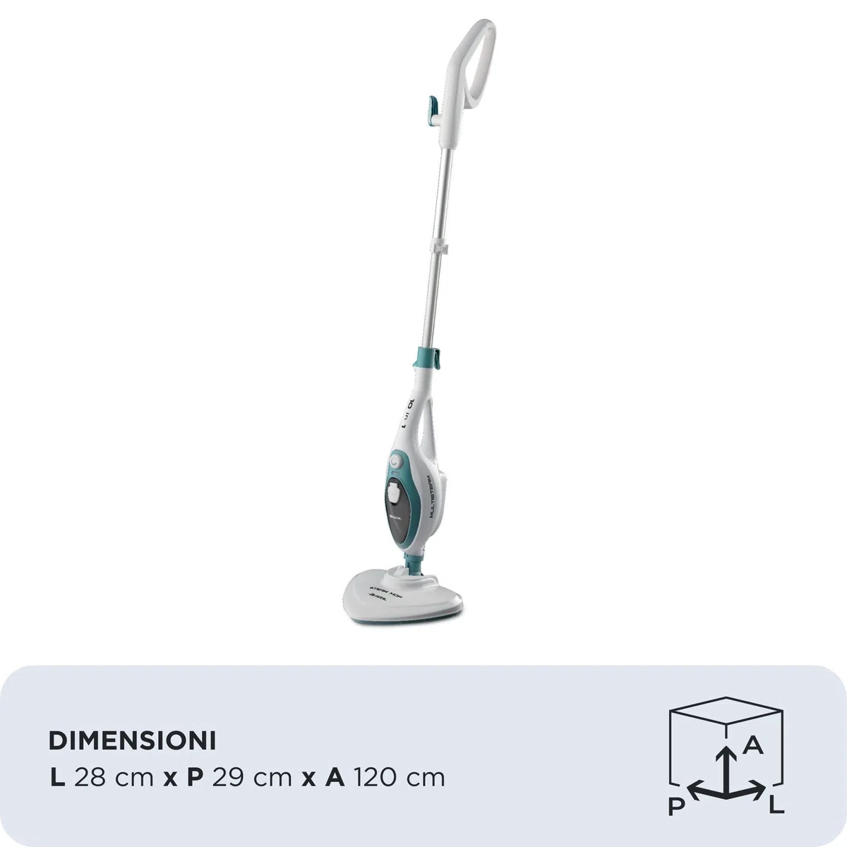 Ariete 4164 Steam Mop 10in1, Scopa Lavapavimenti a Vapore, 1500 W, Capacità 350 L, Vapore Immediato, Autonomia, Testa Snodabile, Bianco/Azzurro