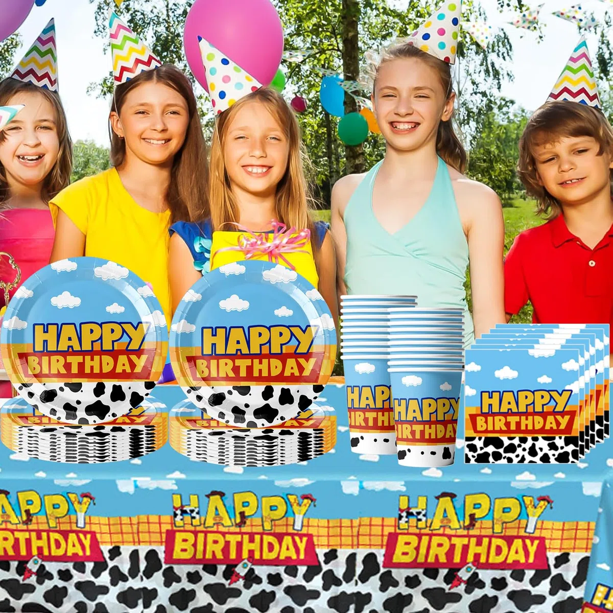 61 pezzi di coordinati tavola per festa di compleanno Toy Story, coordinati tavola per compleanno per bambini, inclusi bicchieri, piatti, tovaglie, tovaglioli di carta, per 20 persone
