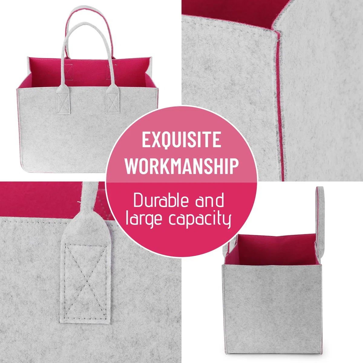 2 Pezzi Cestino per la Spesa Grande in Feltro 30L, Cesto Stabile per la Spesa 40x27x27 cm, Borsa per la Spesa Pieghevole per Supermercato, Casa e Auto, Leggera, Resistente e Riutilizzabile